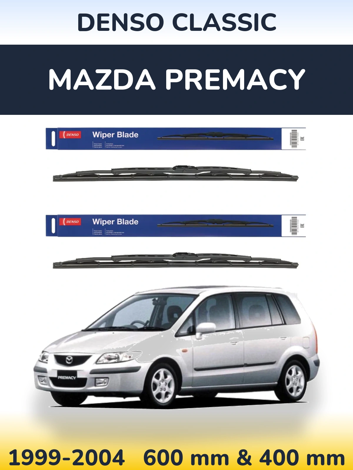 Komplet przednich wycieraczek Denso Classic 600 & 400 mm do Mazda Premacy 1999-2004