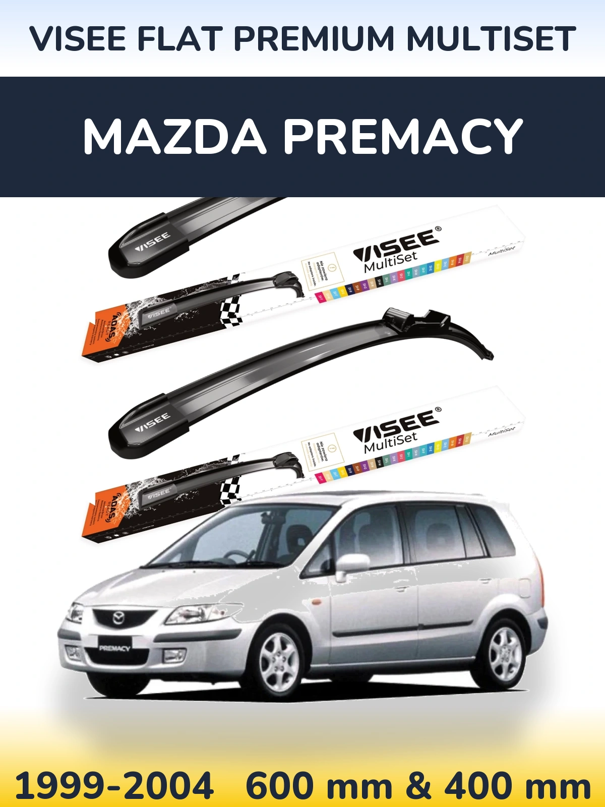 Komplet przednich wycieraczek VISEE FLAT PREMIUM MultiSet 600 & 400 mm do Mazda Premacy 1999-2004
