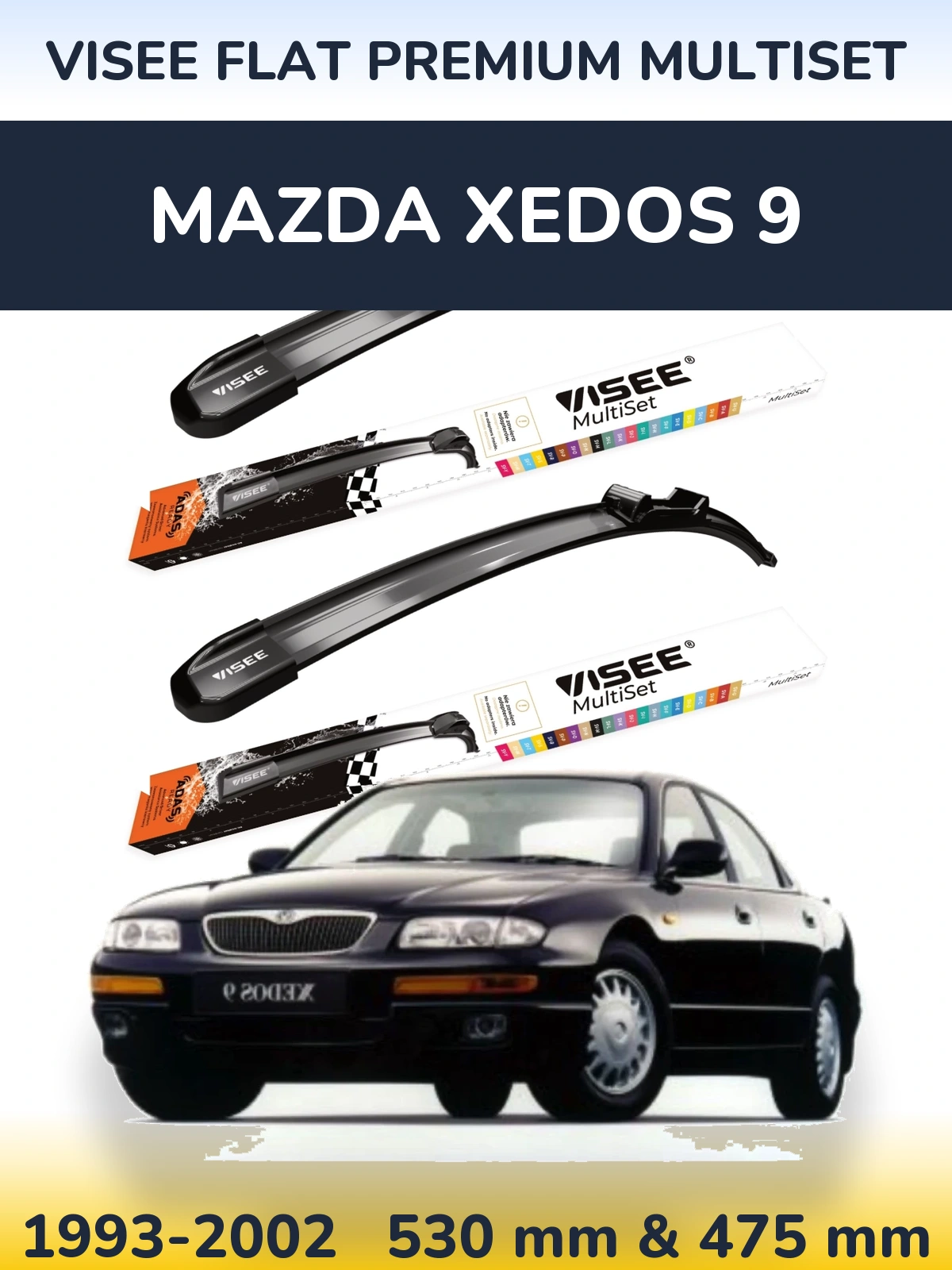 Комплект передних дворников VISEE FLAT PREMIUM MultiSet 530 & 475 мм для Mazda Xedos 9 1993-2002