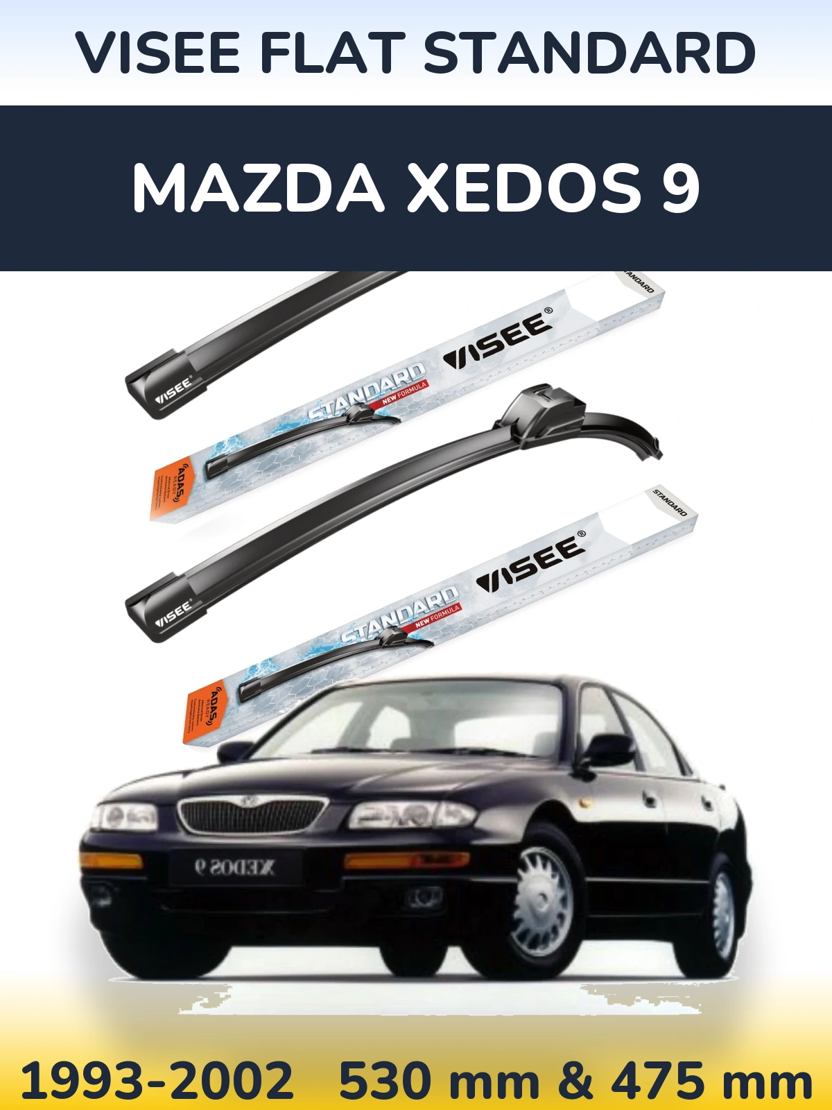 Комплект передних дворников VISEE FLAT STANDARD 530 & 475 мм для Mazda Xedos 9 1993-2002