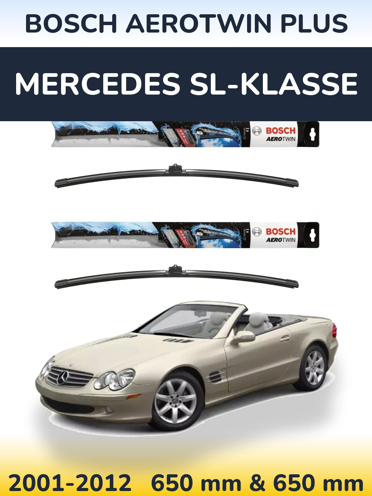 Комплект передних дворников BOSCH AeroTwin Plus 650 & 650 мм для Mercedes SL-Klasse 2001-2012
