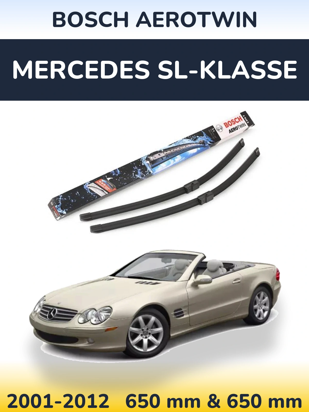 Комплект передних дворников BOSCH AeroTwin 650 & 650 мм для Mercedes SL-Klasse 2001-2012