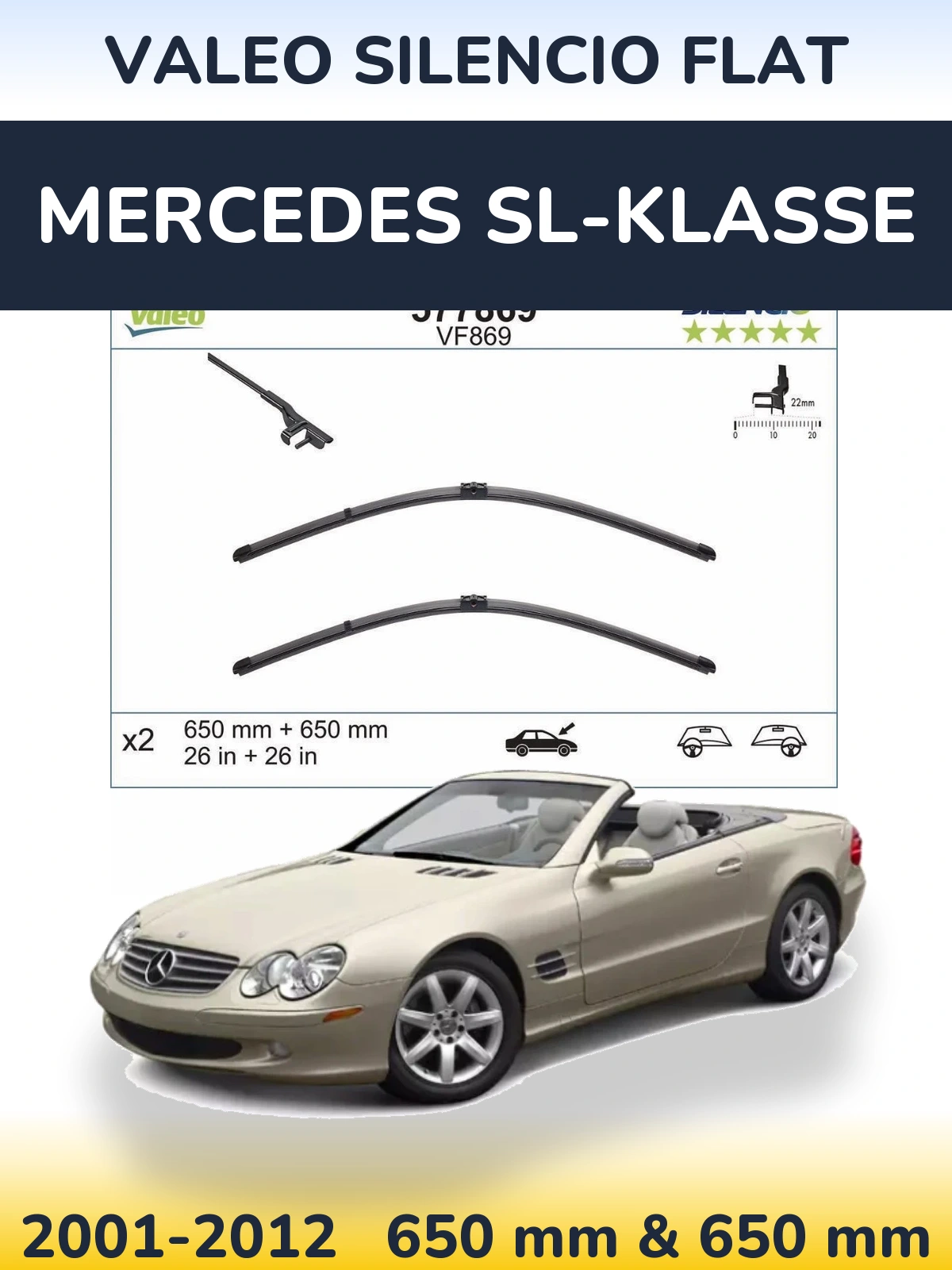 Комплект передних дворников Valeo Silencio Flat 680 & 680 мм для Mercedes SL-Klasse 2001-2012