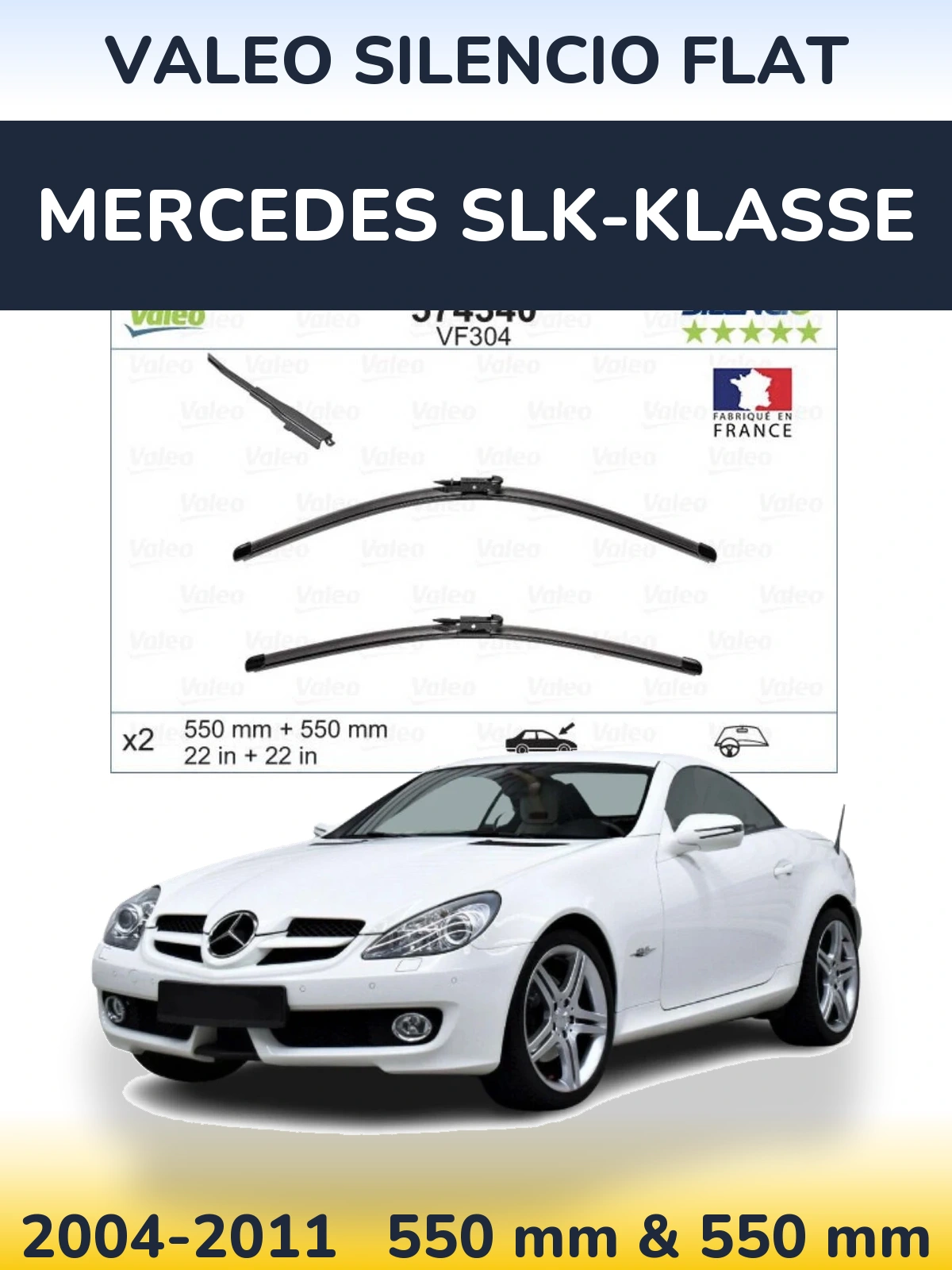 Front wiper blade set Valeo Silencio Flat 550 & 550 mm for Mercedes SLK-Klasse 2004-2011
