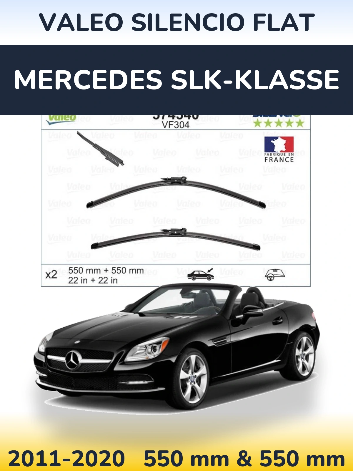 Komplet przednich wycieraczek Valeo Silencio Flat 550 & 550 mm do Mercedes SLK-Klasse 2011-2020
