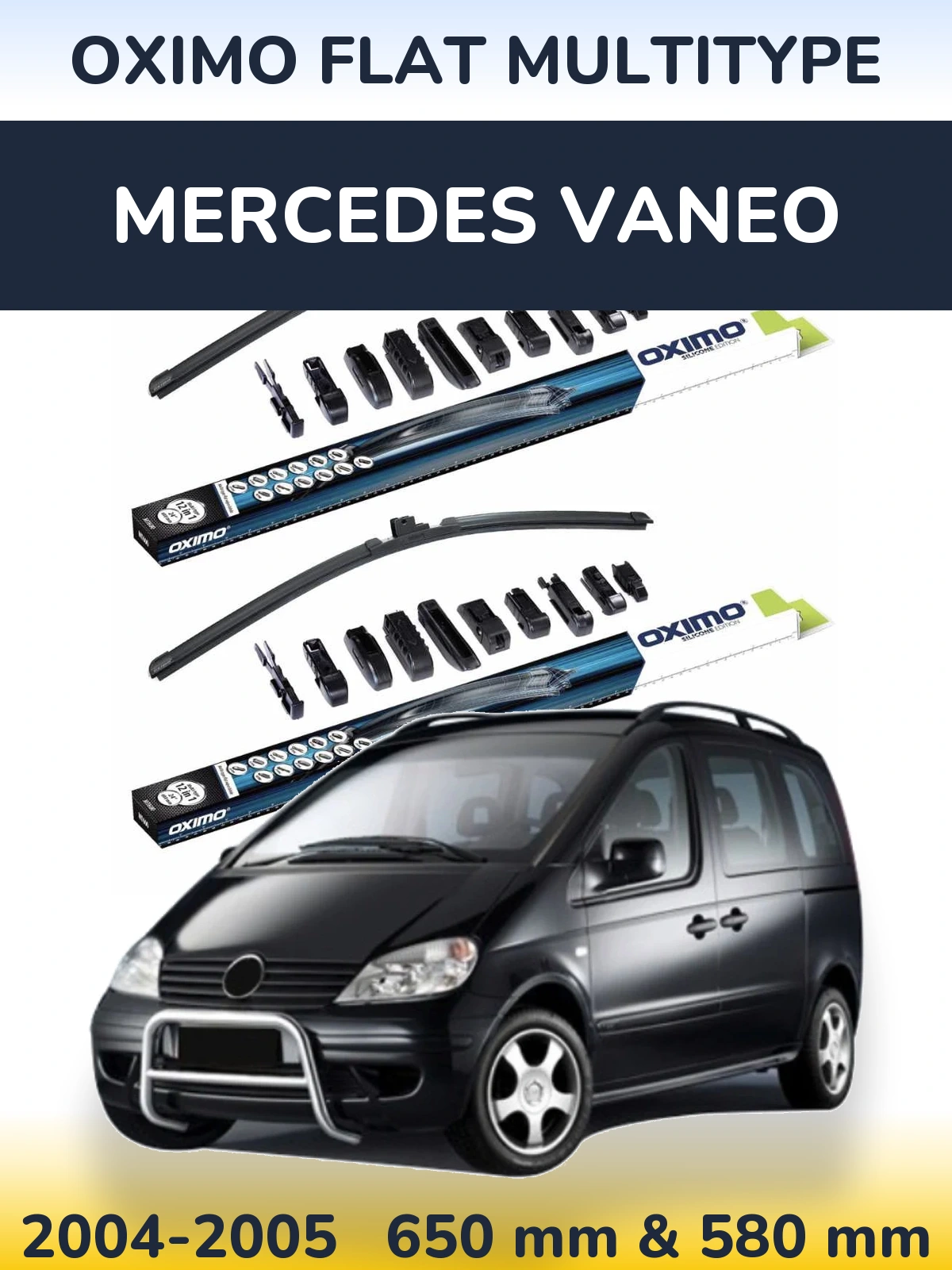 Комплект передних дворников Oximo Flat MultiТипe 650 & 580 мм для Mercedes Vaneo 2004-2005