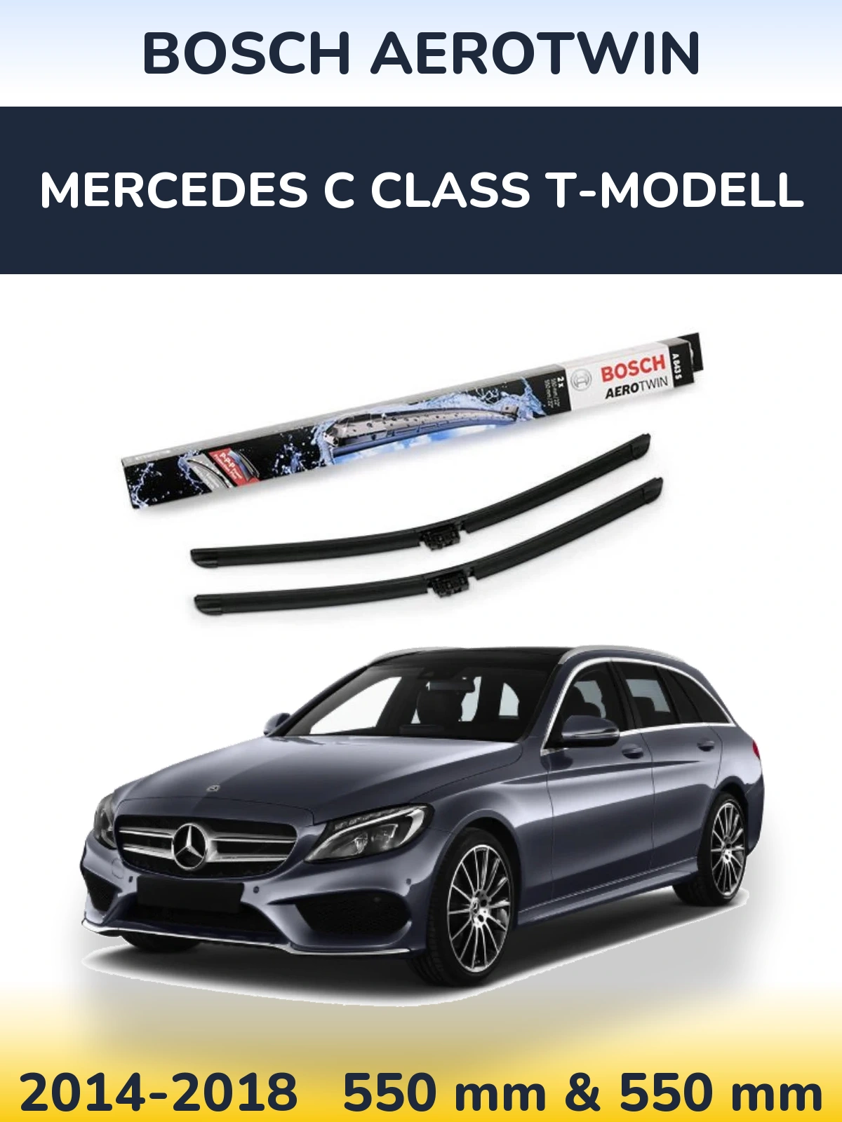 Комплект передних дворников BOSCH AeroTwin 550 & 550 мм для Mercedes C Class T-Модельl 2014-2018