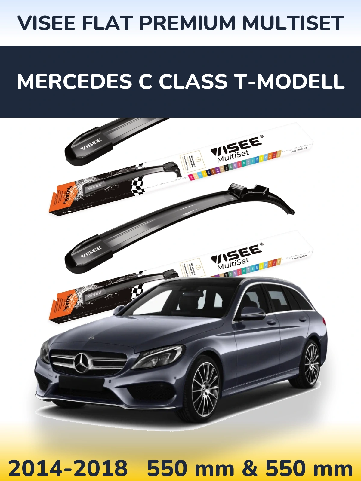 Komplet przednich wycieraczek VISEE FLAT PREMIUM MultiSet 550 & 550 mm do Mercedes Klasa C T-Modell 2014-2018