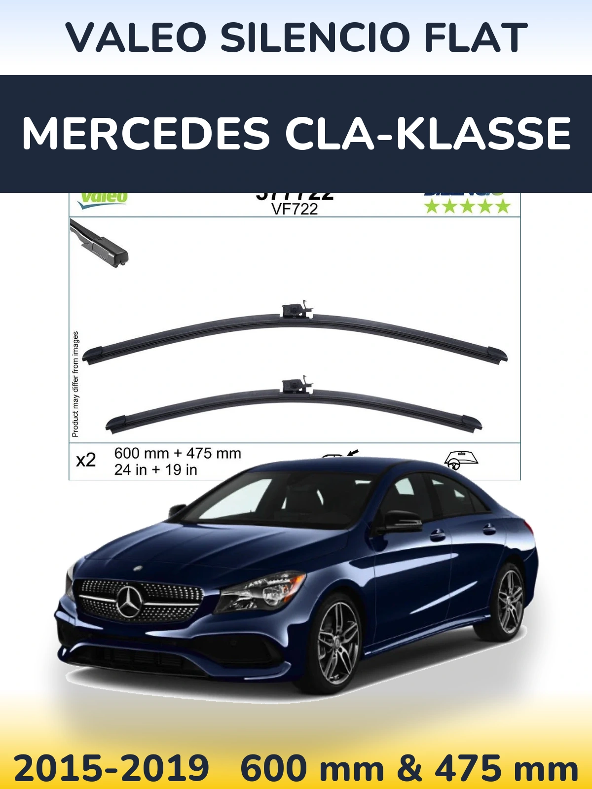 Комплект передних дворников Valeo Silencio Flat 600 & 475 мм для Mercedes CLA-Klasse 2015-2019