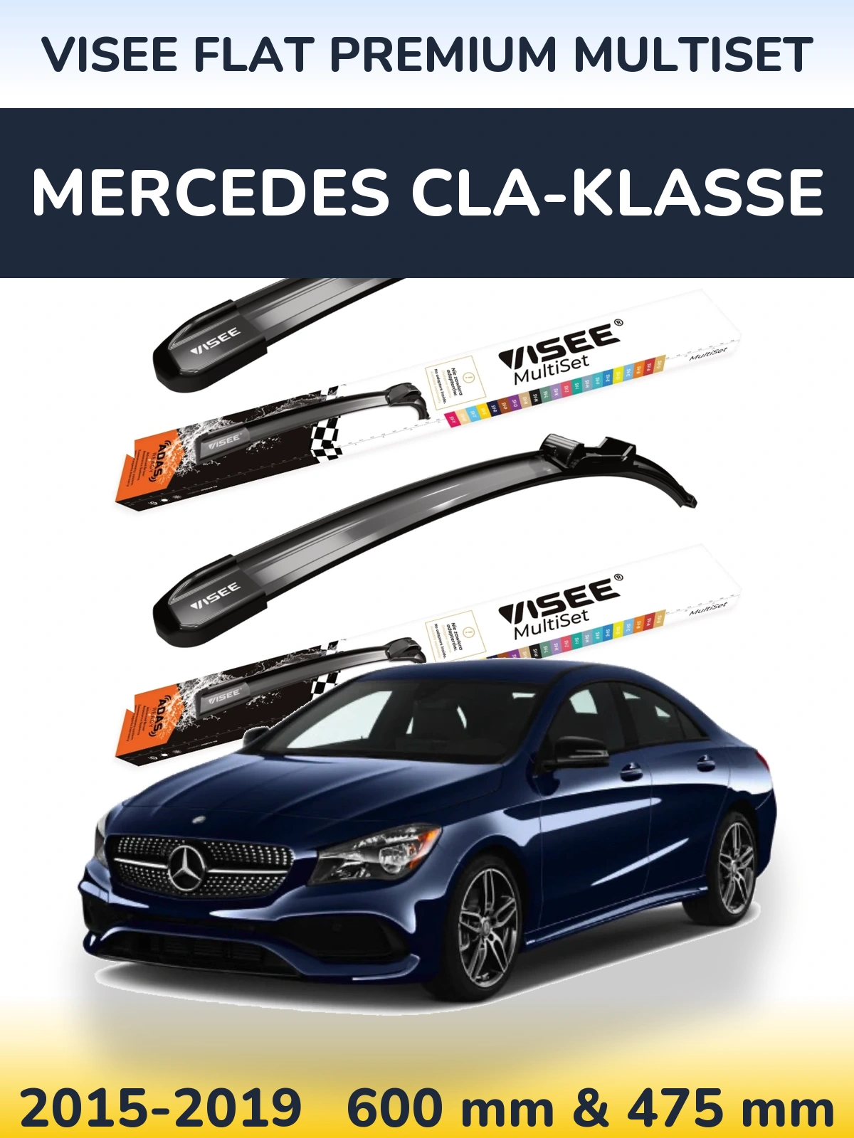Комплект передних дворников VISEE FLAT PREMIUM MultiSet 600 & 475 мм для Mercedes CLA-Klasse 2015-2019