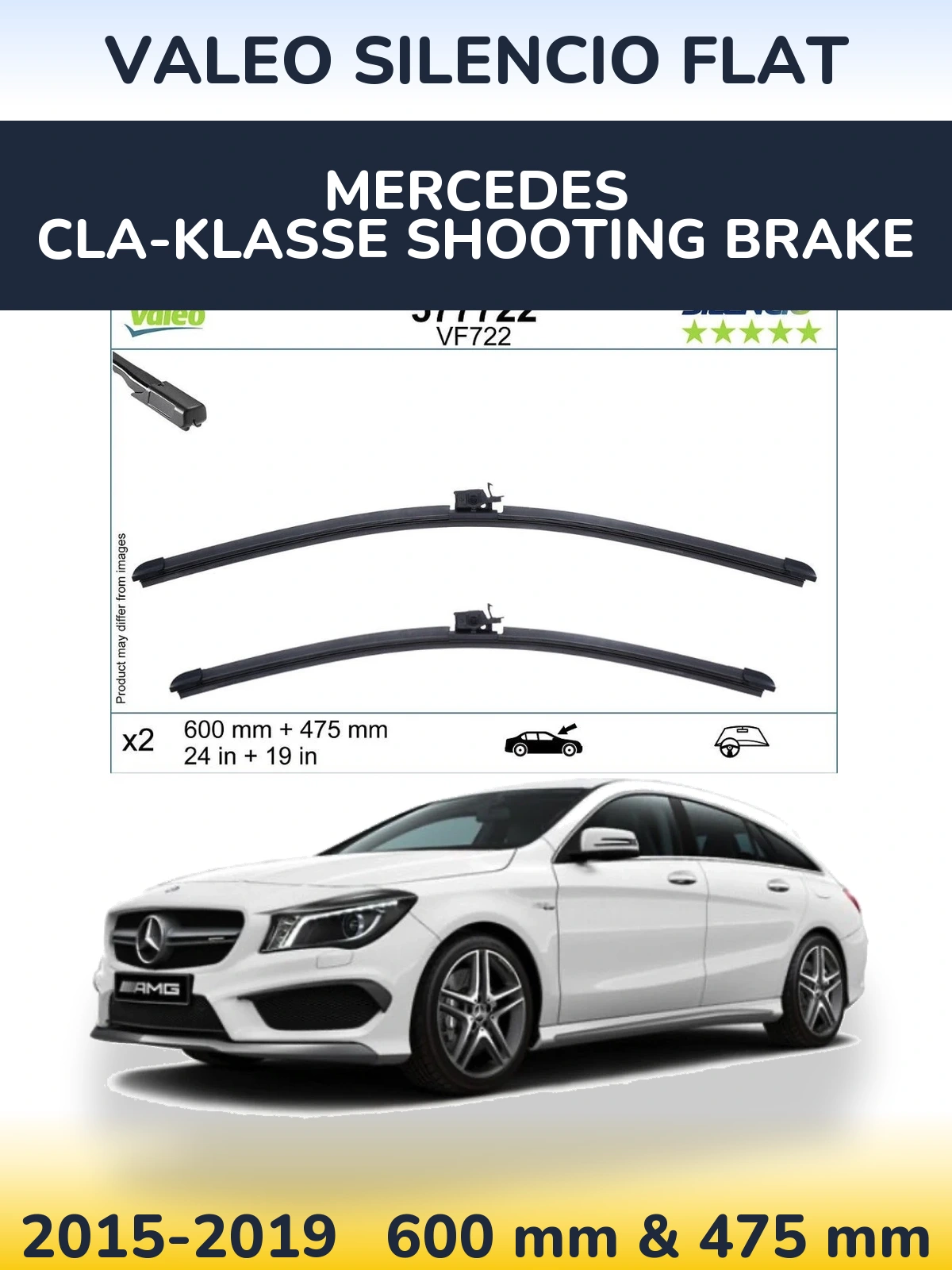 Komplet przednich wycieraczek Valeo Silencio Flat 600 & 475 mm do Mercedes CLA-Klasse Shooting Brake 2015-2019