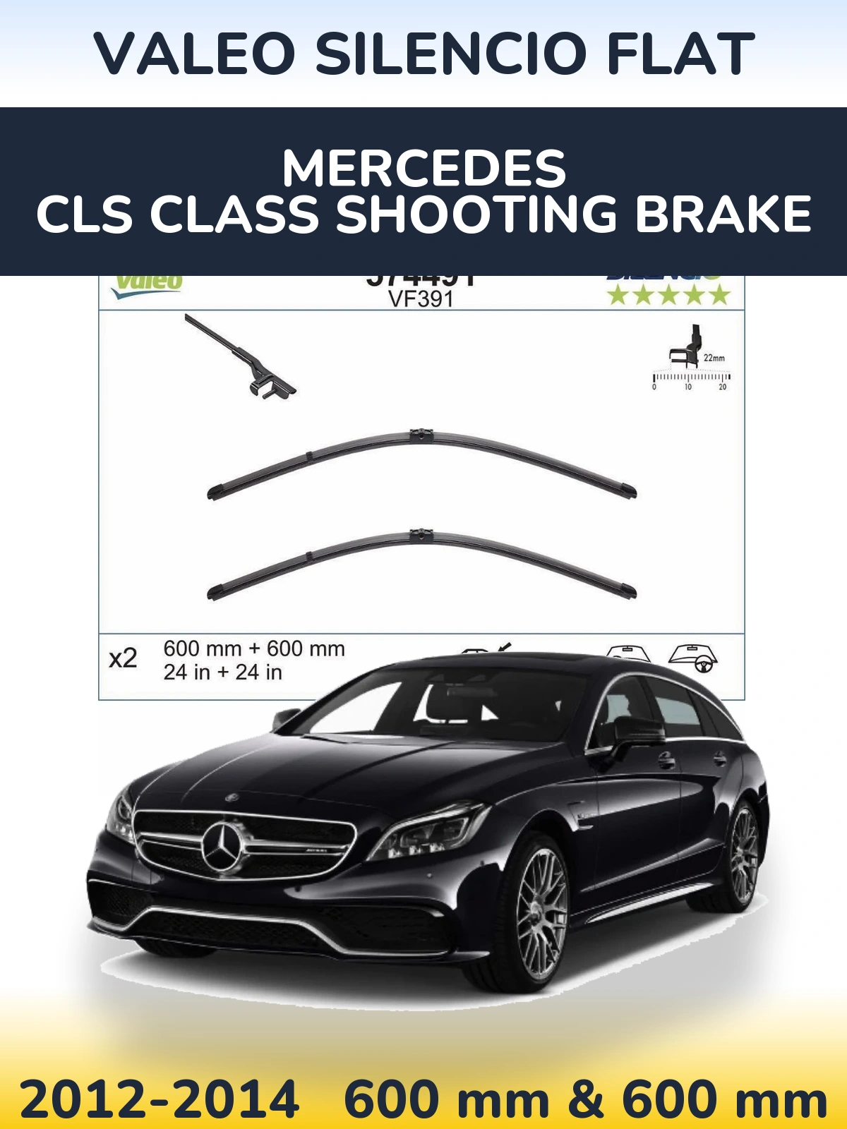 Komplet przednich wycieraczek Valeo Silencio Flat 600 & 600 mm do Mercedes Klasa CLS Shooting Brake 2012-2014
