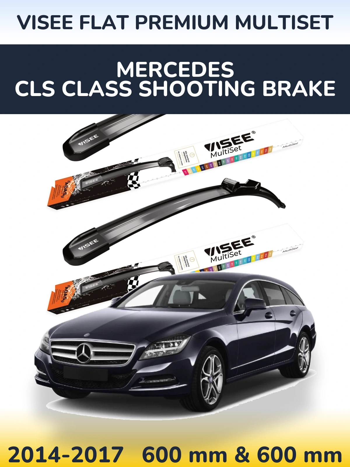 Komplet przednich wycieraczek VISEE FLAT PREMIUM MultiSet 600 & 600 mm do Mercedes Klasa CLS Shooting Brake 2014-2017