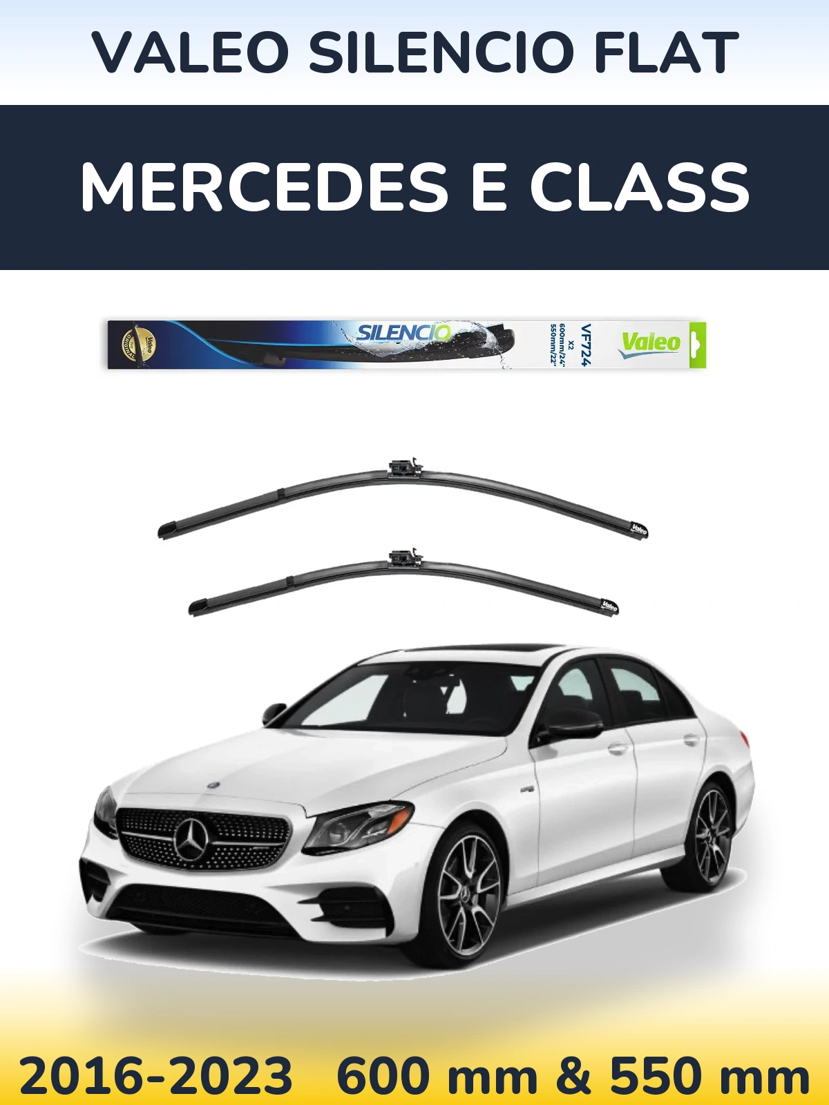 Komplet przednich wycieraczek Valeo Silencio Flat 600 & 550 mm do Mercedes Klasa E 2016-2023