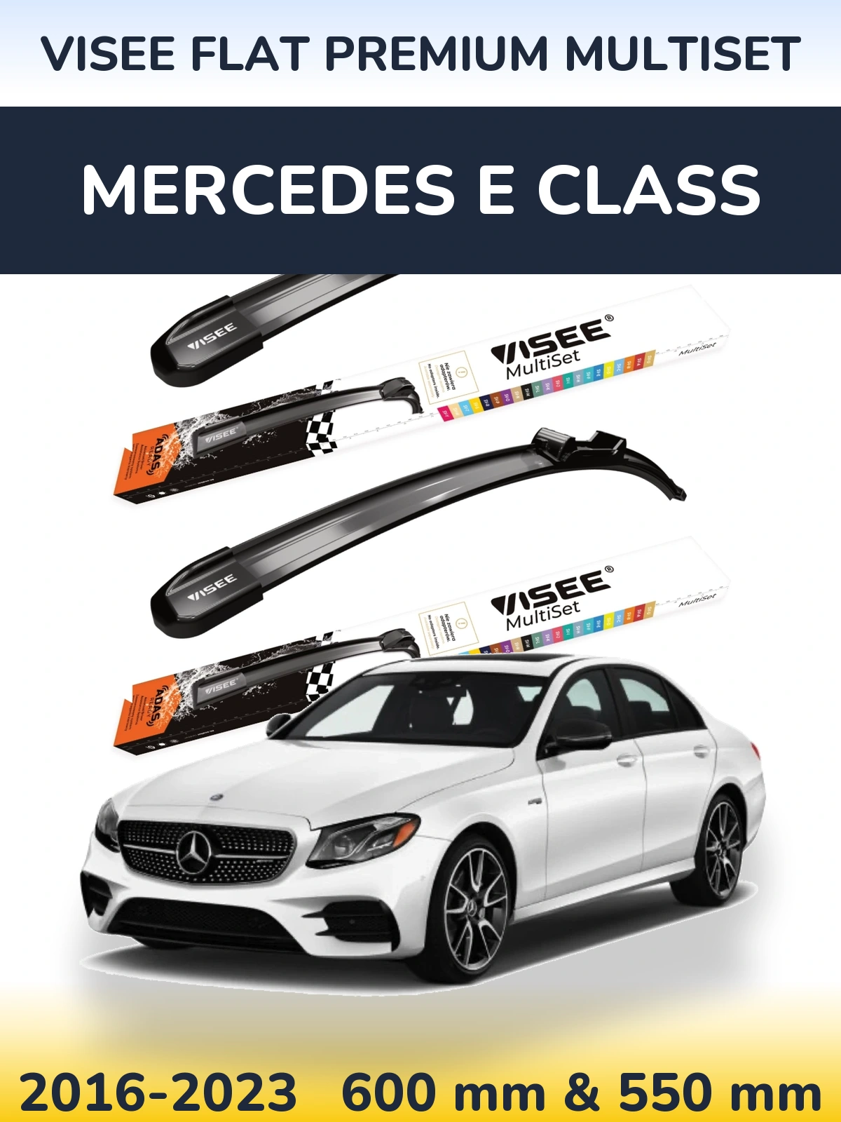 Комплект передних дворников VISEE FLAT PREMIUM MultiSet 600 & 550 мм для Mercedes E Class 2016-2023