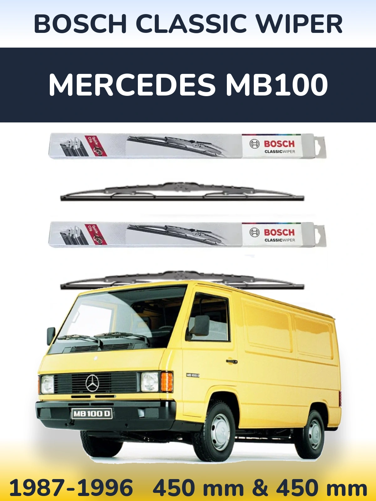 Komplet przednich wycieraczek BOSCH Classic Wiper 450 & 450 mm do Mercedes MB100 1987-1996