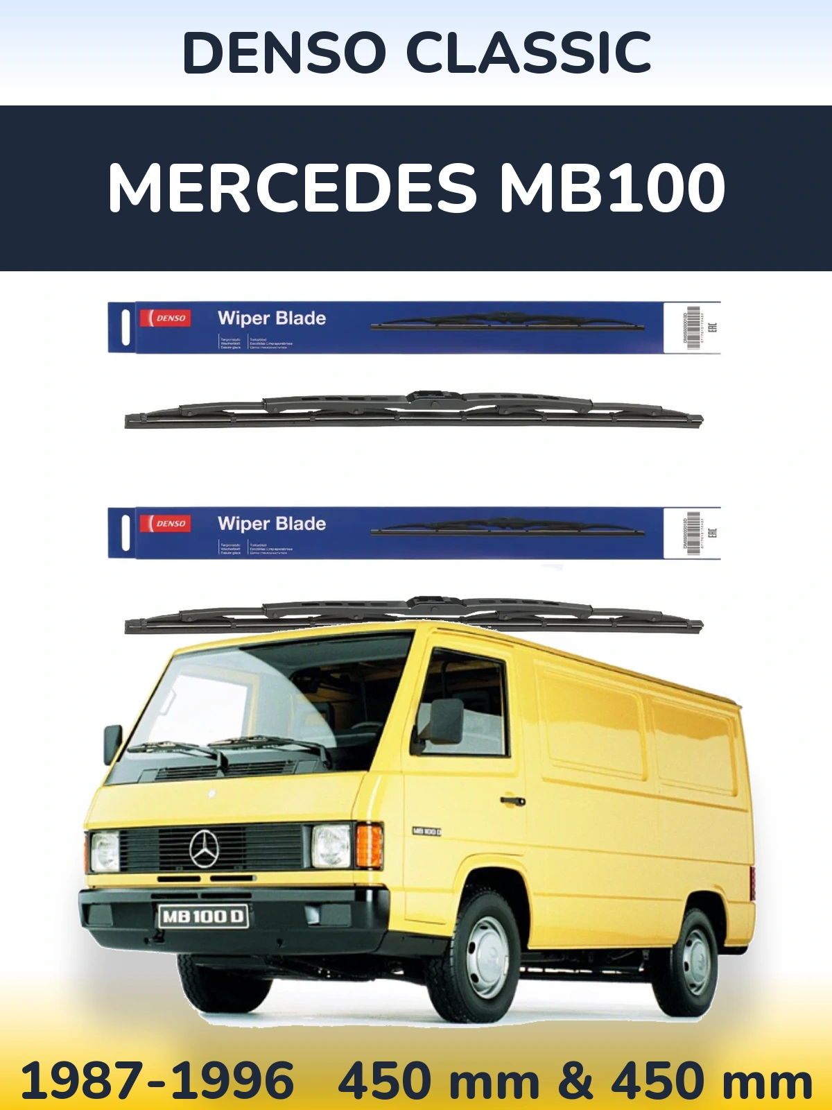 Front wiper blade set Denso Classic 450 & 450 mm for Mercedes MB100 1987-1996