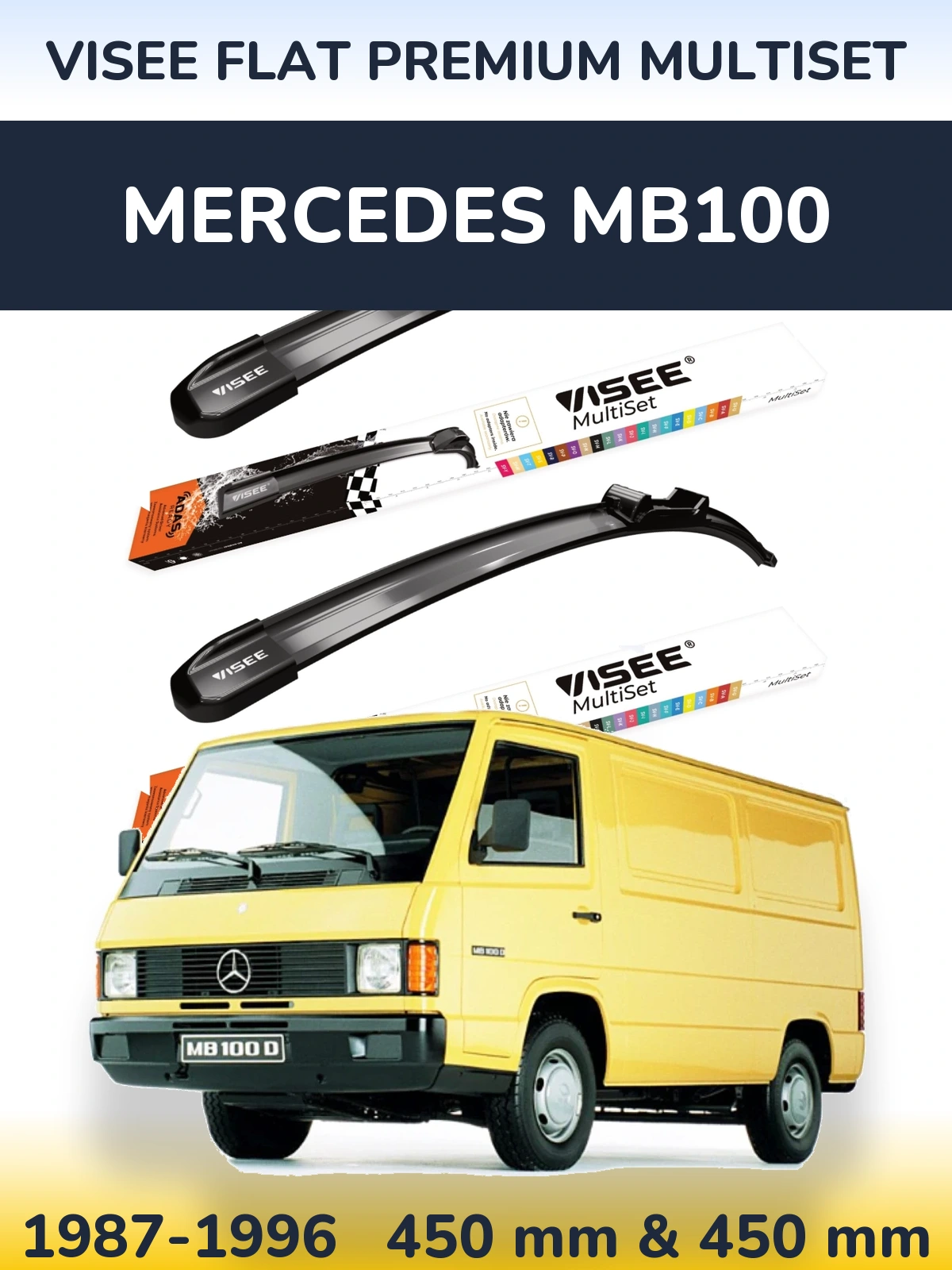 Komplet przednich wycieraczek VISEE FLAT PREMIUM MultiSet 450 & 450 mm do Mercedes MB100 1987-1996