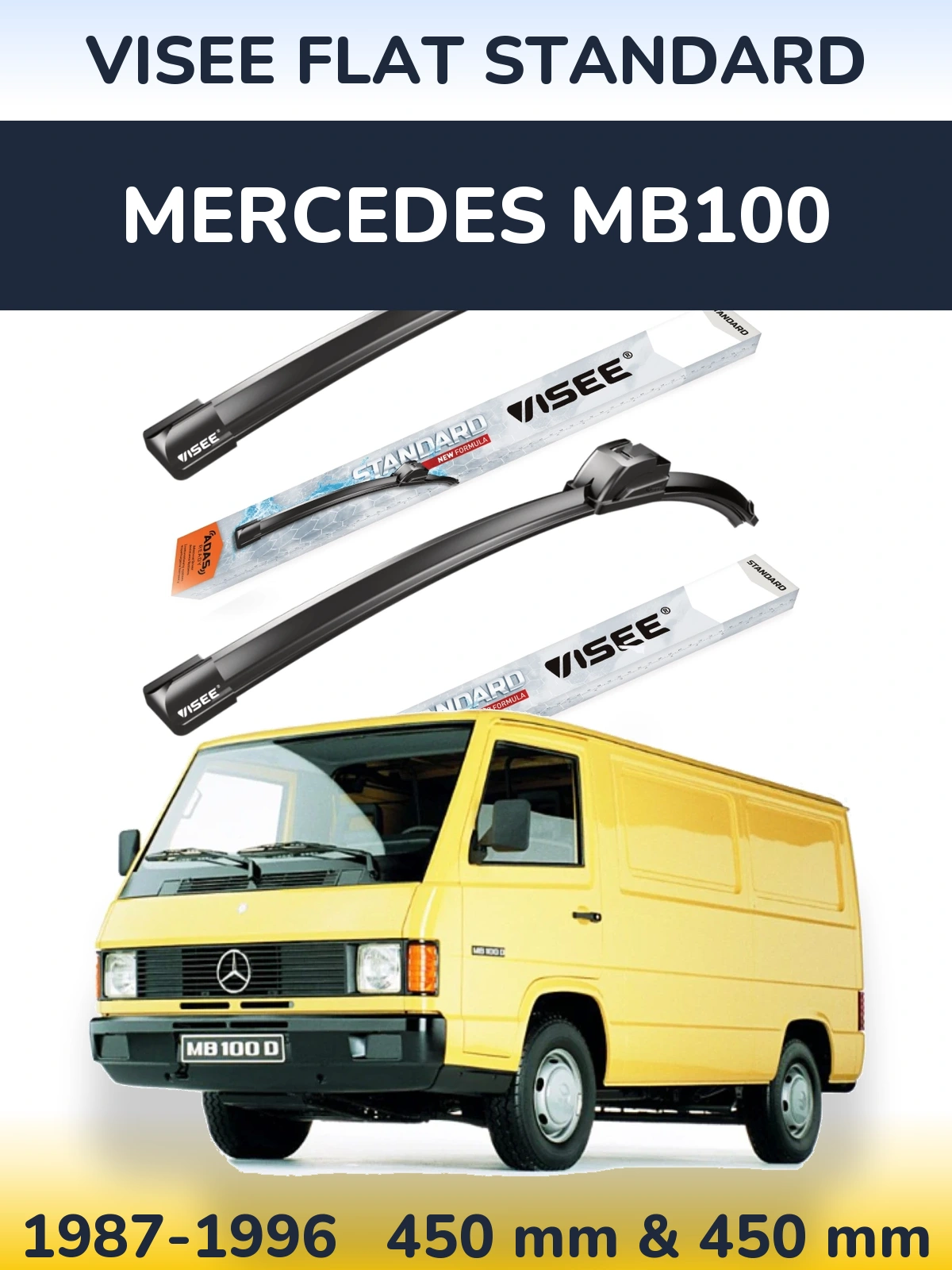 Front wiper blade set VISEE FLAT STANDARD 450 & 450 mm for Mercedes MB100 1987-1996