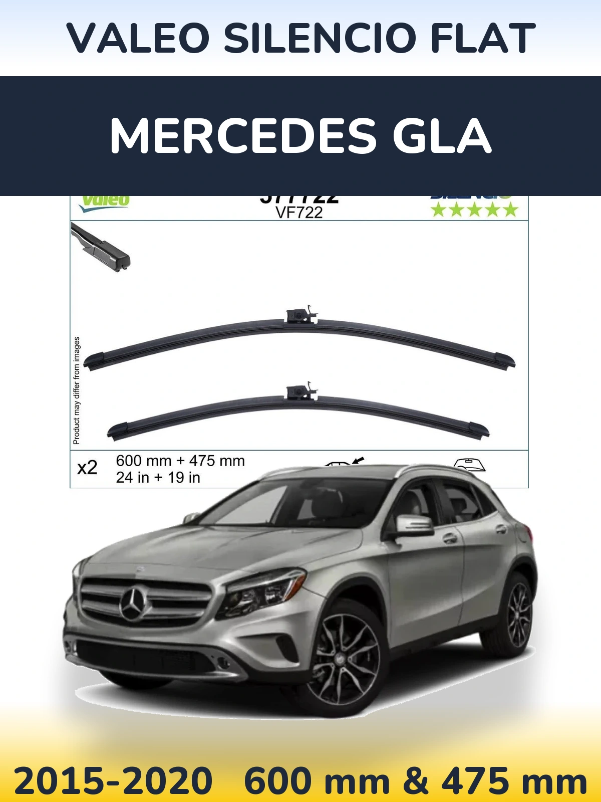 Komplet przednich wycieraczek Valeo Silencio Flat 600 & 475 mm do Mercedes GLA 2015-2020