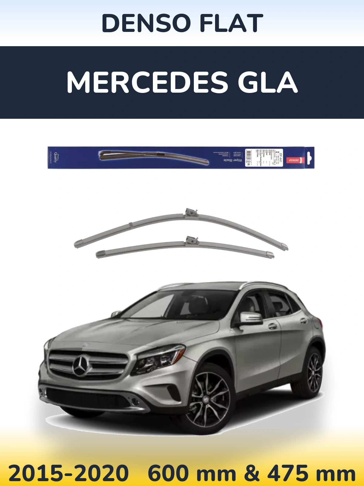Front wiper blade set Denso Flat 600 & 475 mm for Mercedes GLA 2015-2020
