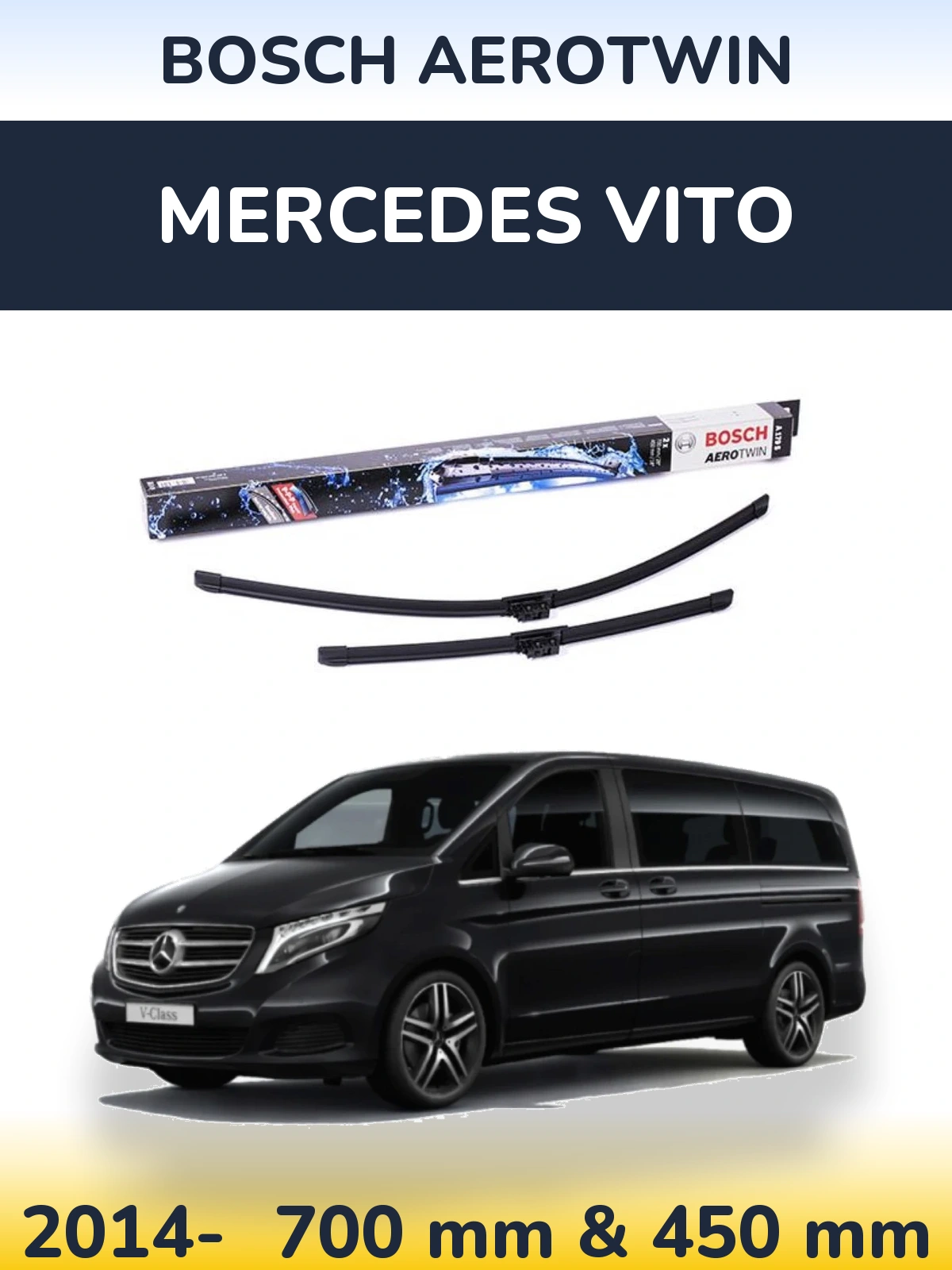 Комплект передніх щіток BOSCH AeroTwin 700 & 450 мм для Mercedes Vito 2014-2026