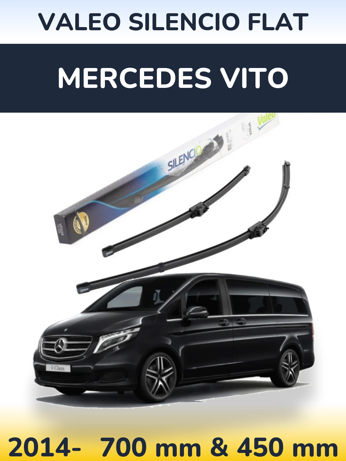 Комплект передних дворников Valeo Silencio Flat 700 & 450 мм для Mercedes Vito 2014-2026