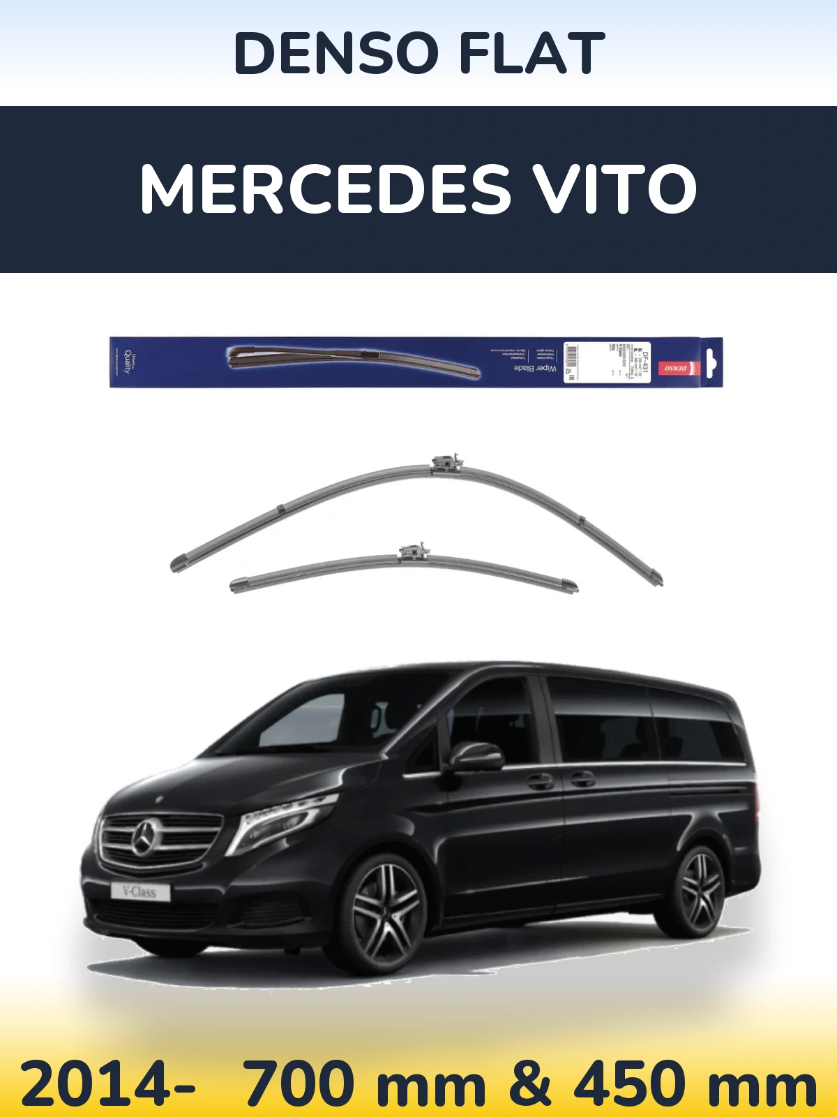 Front wiper blade set Denso Flat 700 & 450 mm for Mercedes Vito 2014-2026