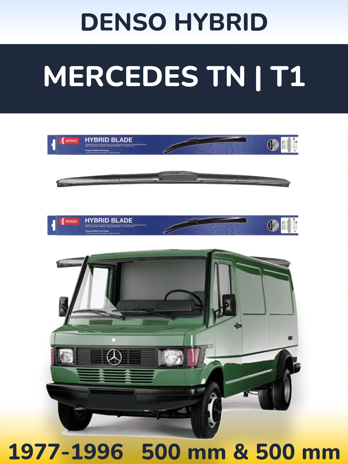 Komplet przednich wycieraczek Denso Hybrid 500 & 500 mm do Mercedes TN | T1 1977-1996