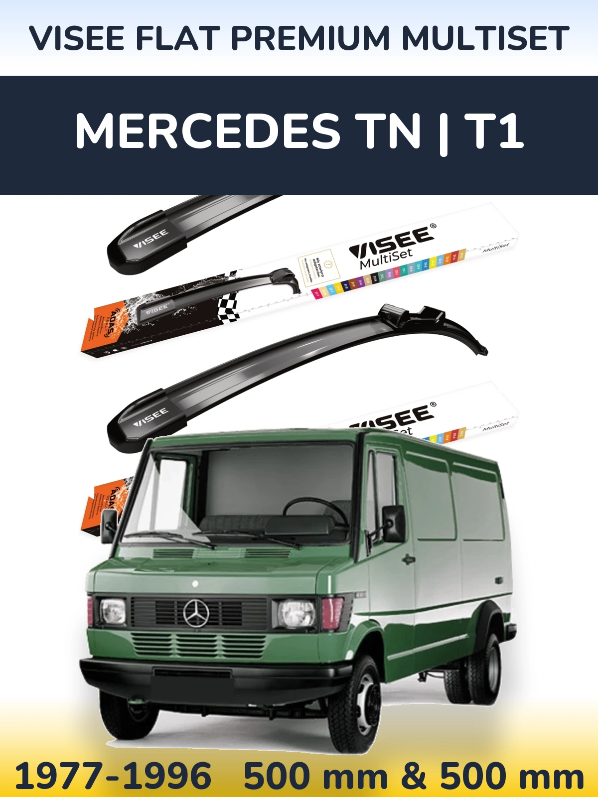 Komplet przednich wycieraczek VISEE FLAT PREMIUM MultiSet 500 & 500 mm do Mercedes TN | T1 1977-1996