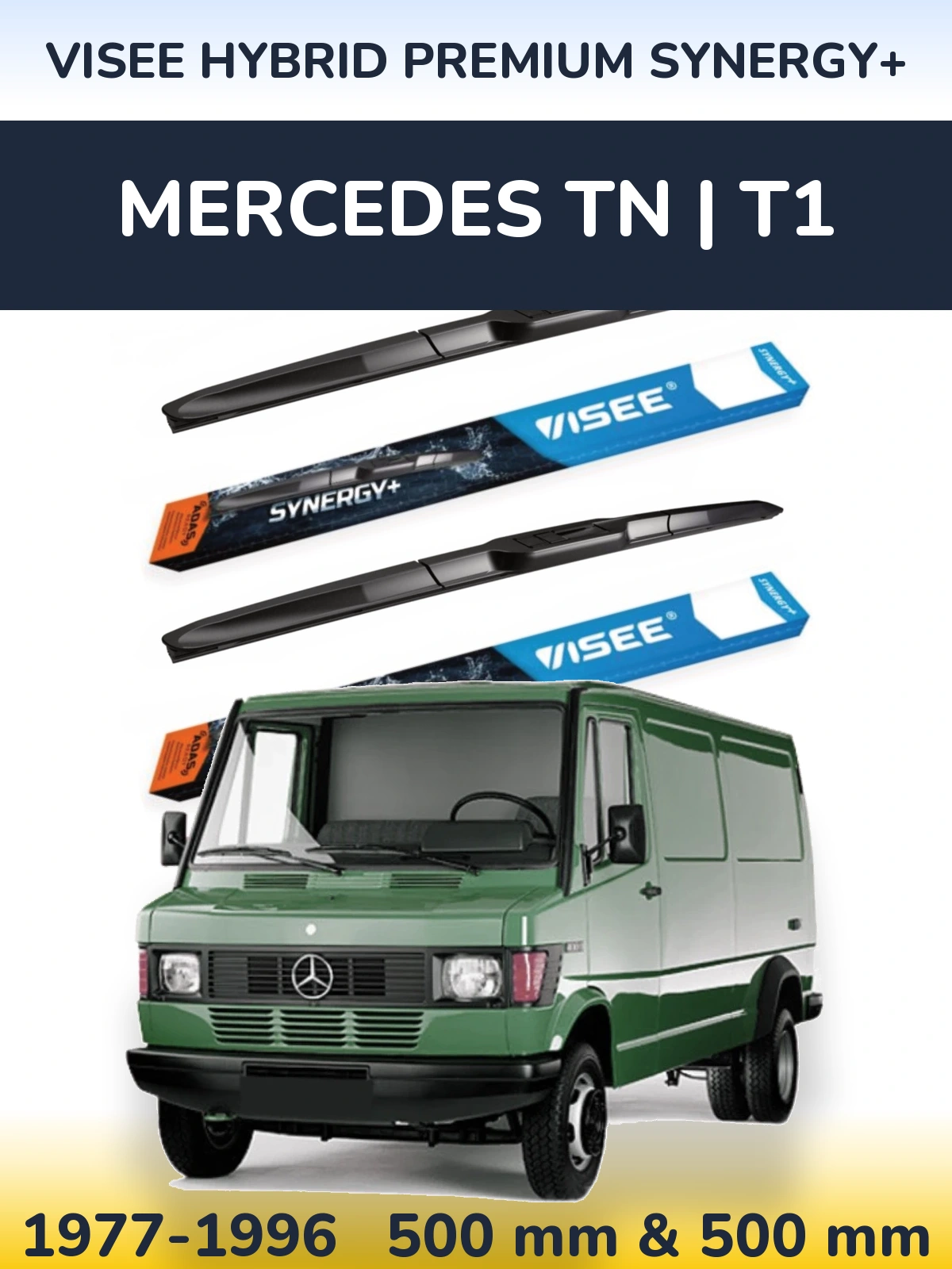 Komplet przednich wycieraczek VISEE HYBRID PREMIUM SYNERGY+ 500 & 500 mm do Mercedes TN | T1 1977-1996