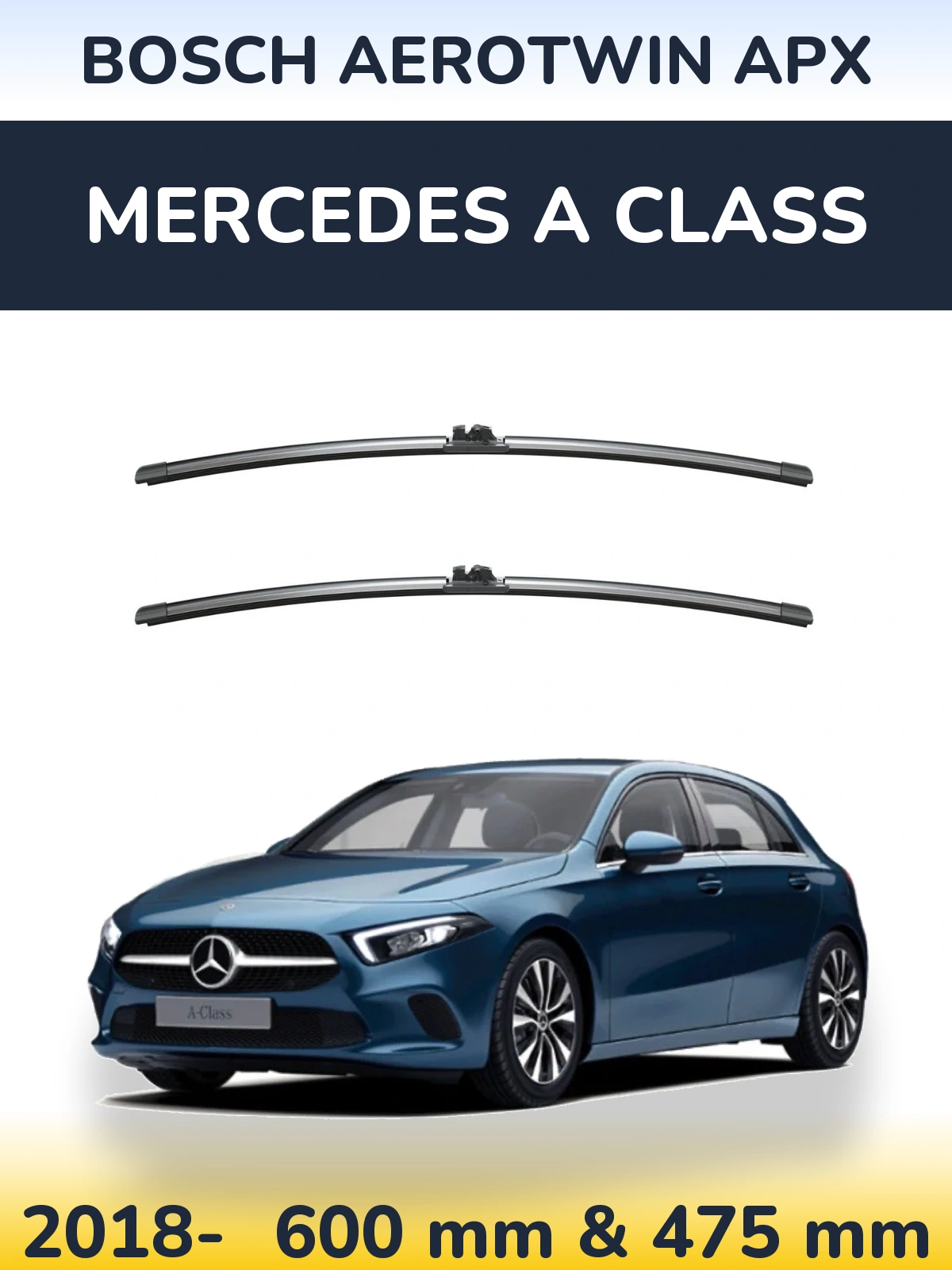 Комплект передніх щіток BOSCH AeroTwin APX 600 & 475 мм для Mercedes A Class 2018-2026