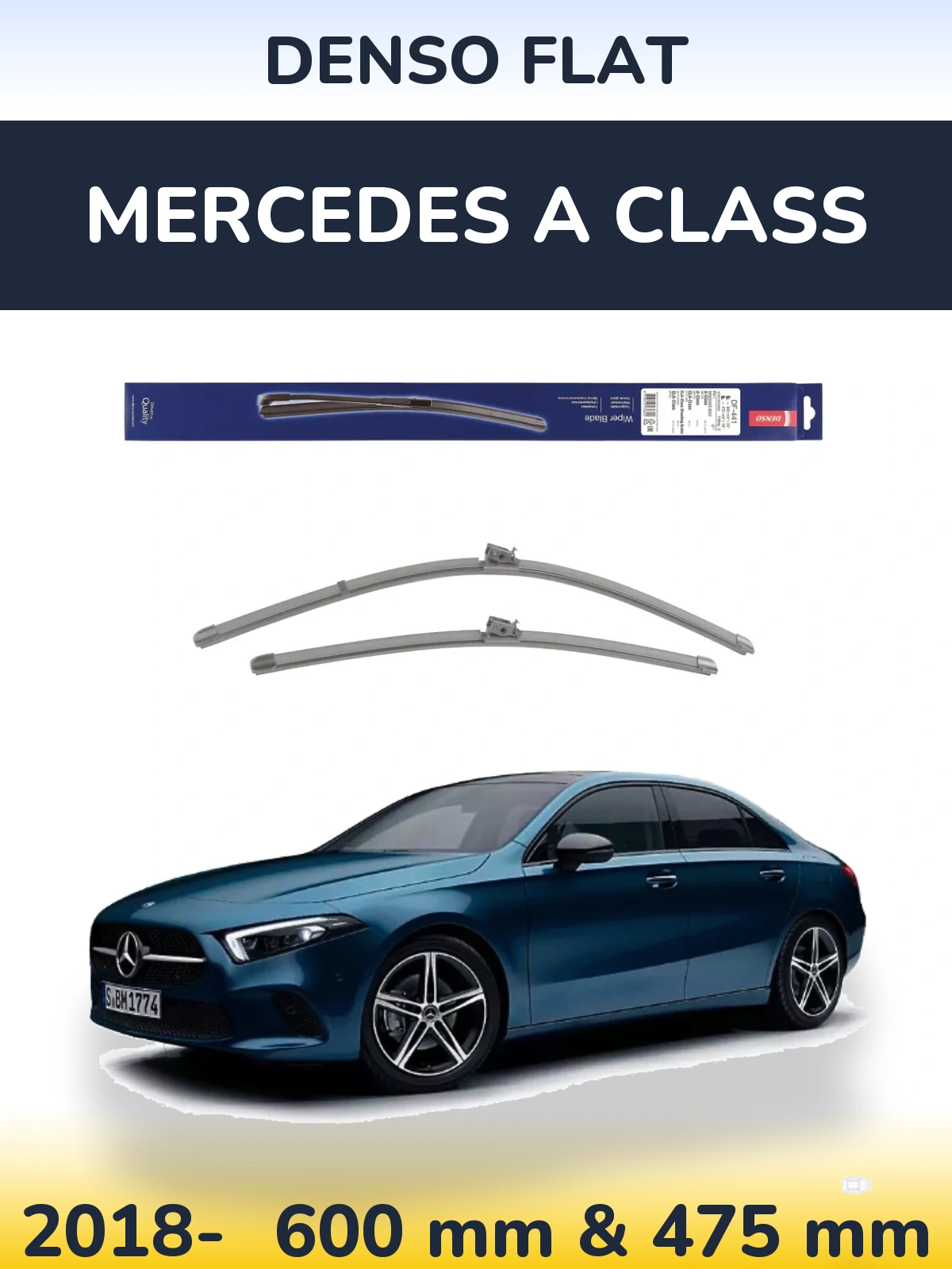 Front wiper blade set Denso Flat 600 & 475 mm for Mercedes A Class 2018-2026