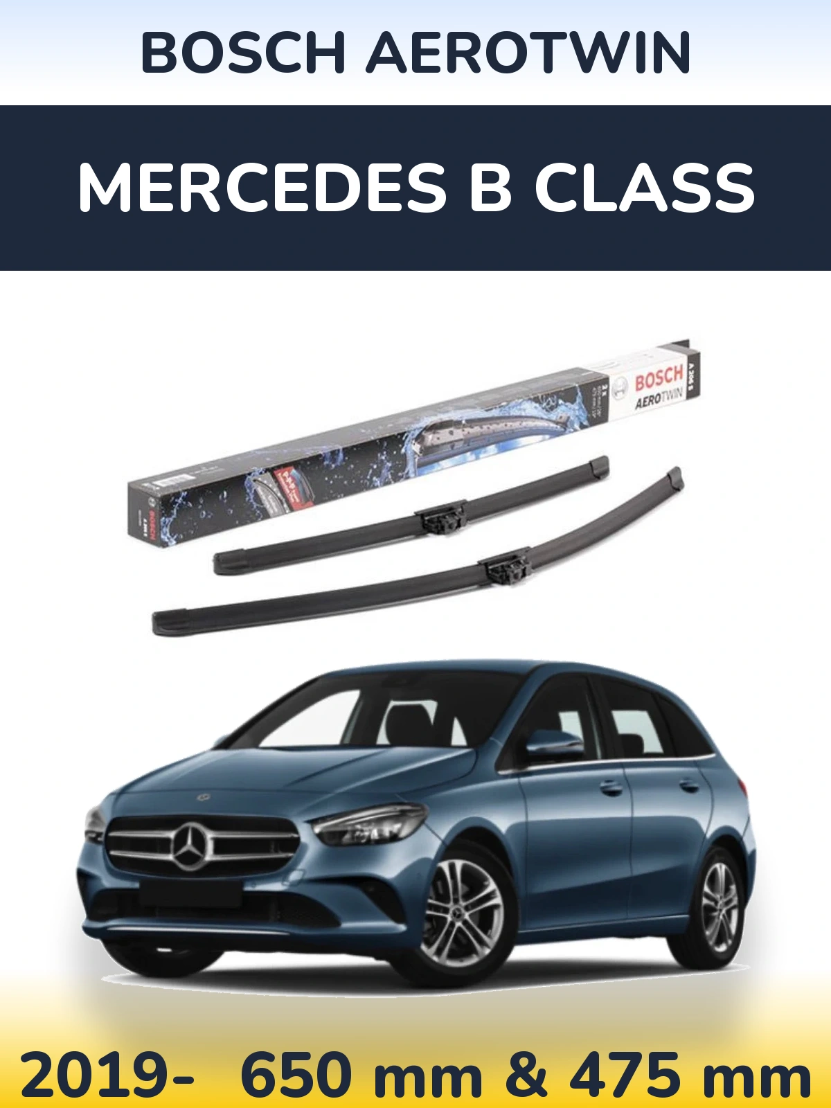 Комплект передних дворников BOSCH AeroTwin 650 & 475 мм для Mercedes B Class 2019-2026