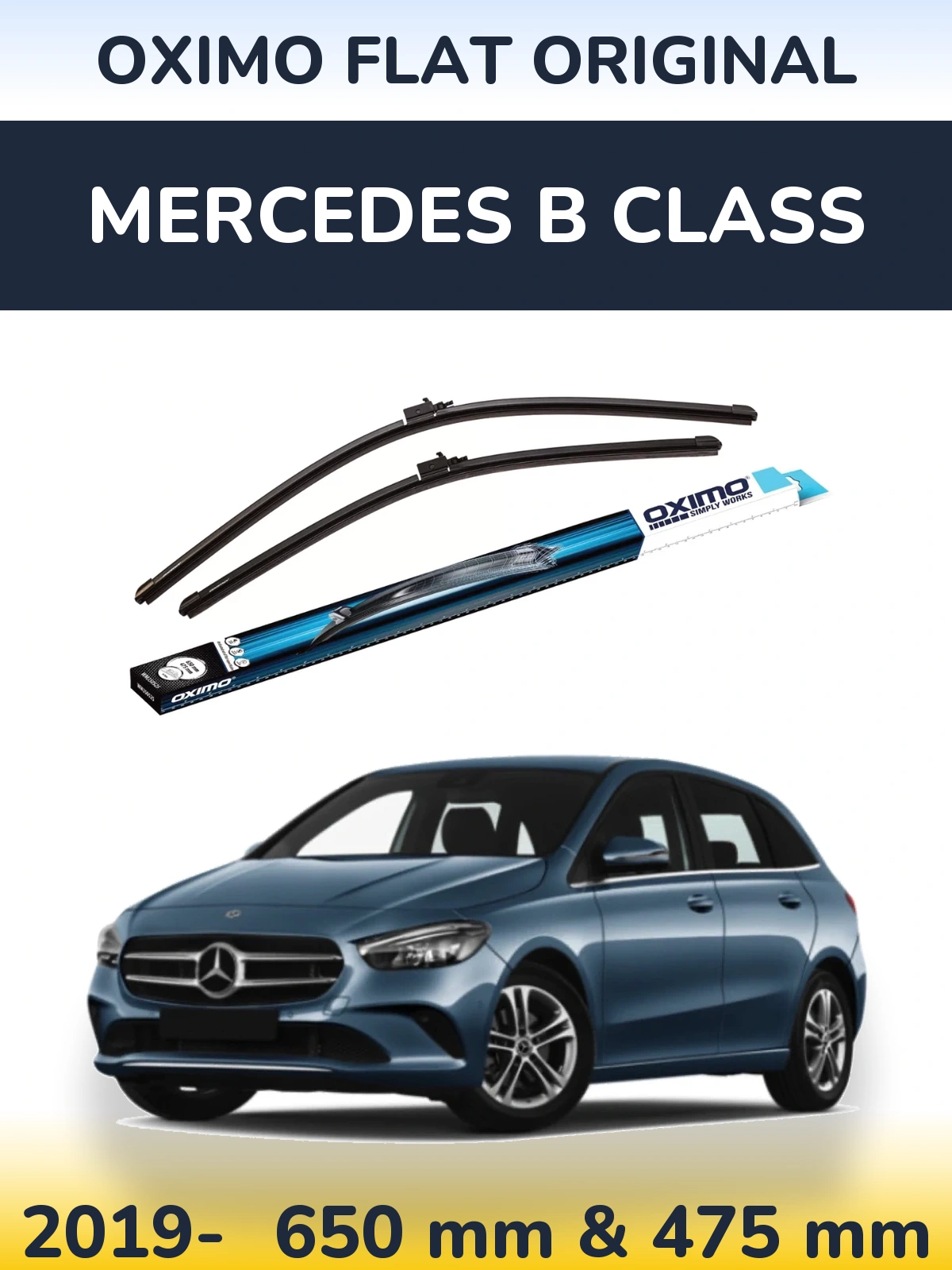 Комплект передних дворников Oximo Flat Original 650 & 475 мм для Mercedes B Class 2019-2026