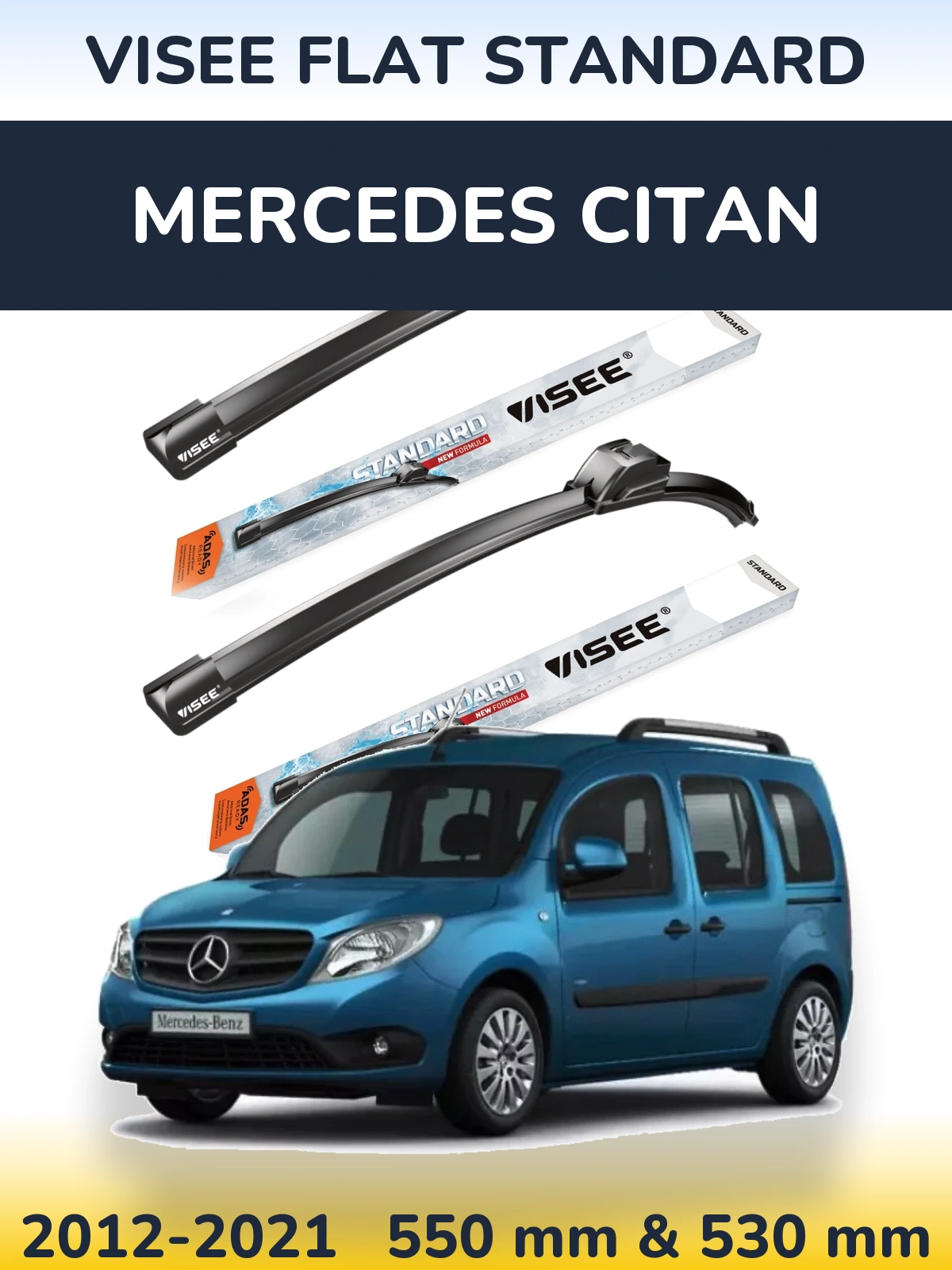 Комплект передніх щіток VISEE FLAT STANDARD 550 & 530 мм для Mercedes Citan 2012-2021