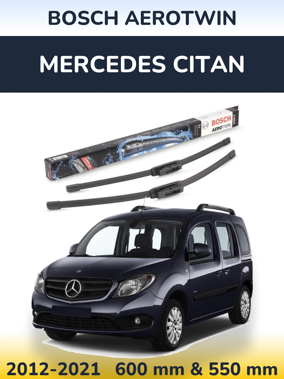 Комплект передних дворников BOSCH AeroTwin 600 & 550 мм для Mercedes Citan 2012-2021