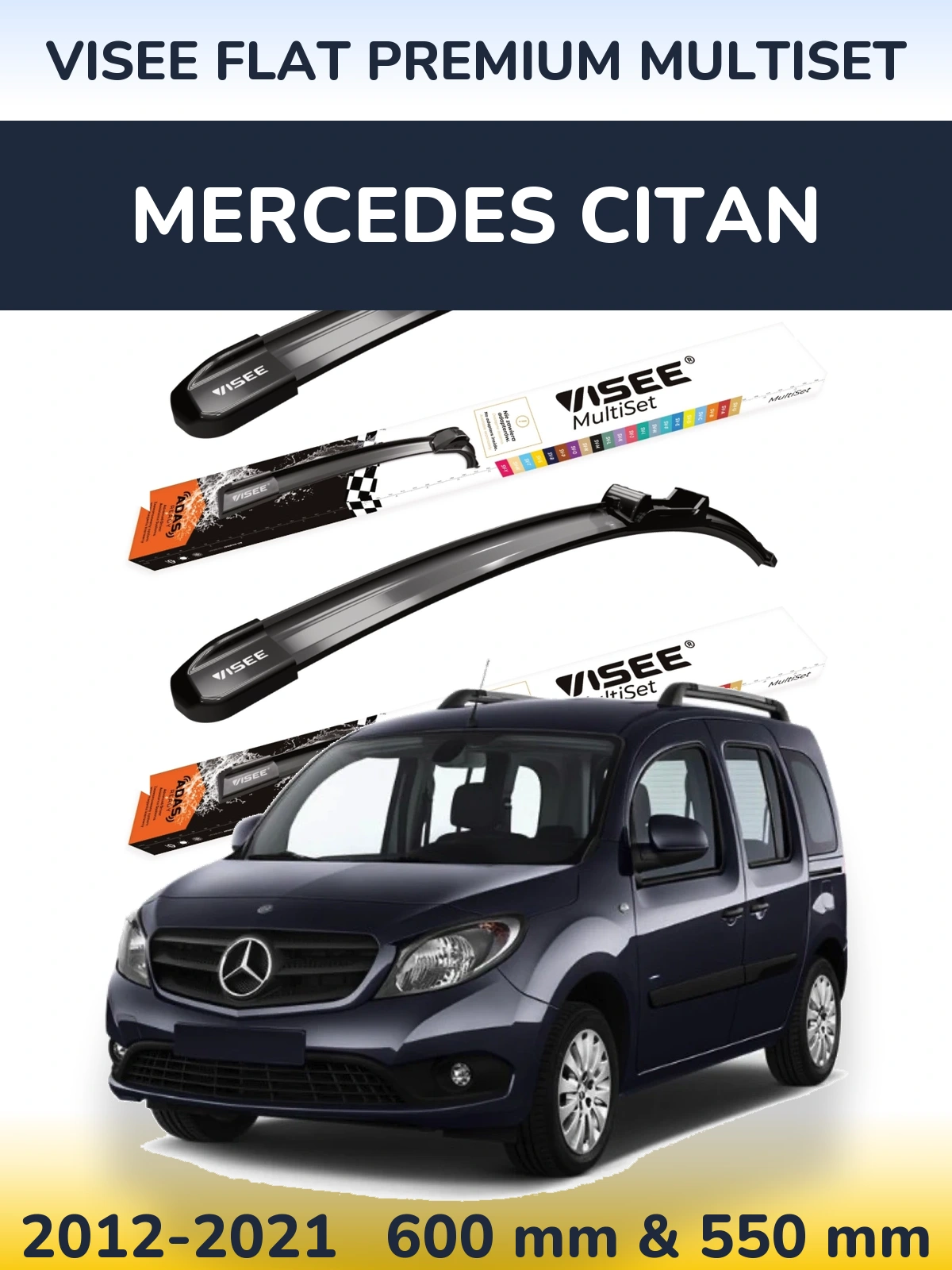 Komplet przednich wycieraczek VISEE FLAT PREMIUM MultiSet 600 & 550 mm do Mercedes Citan 2012-2021