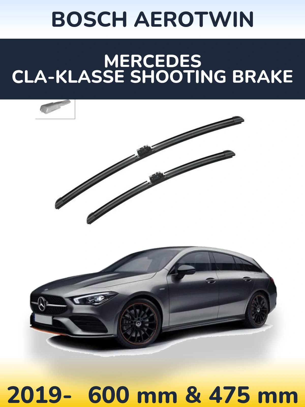 Front wiper blade set BOSCH AeroTwin 600 & 475 mm for Mercedes CLA-Klasse Shooting Brake 2019-2026