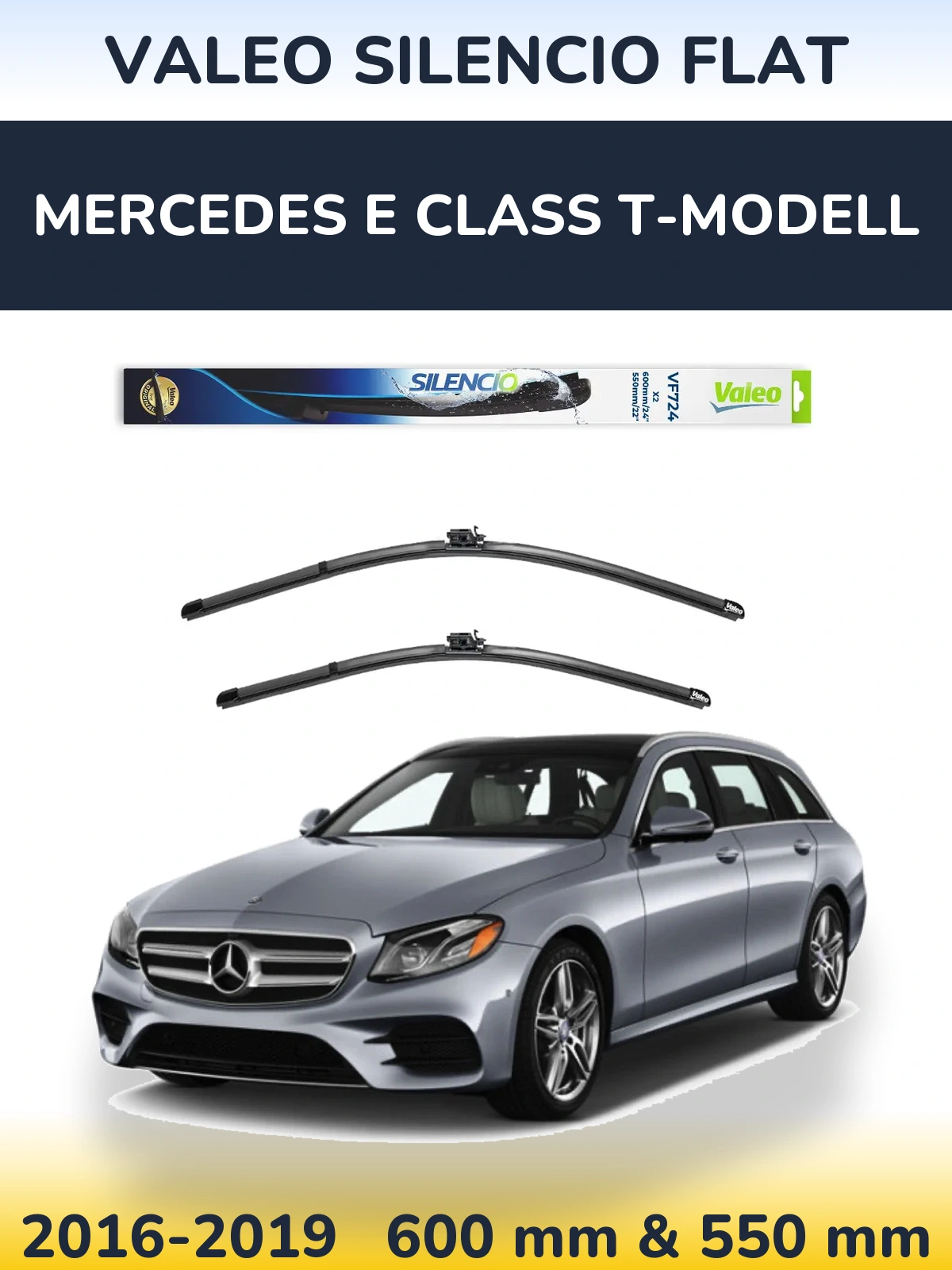 Front wiper blade set Valeo Silencio Flat 600 & 550 mm for Mercedes E Class T-Modell 2016-2019
