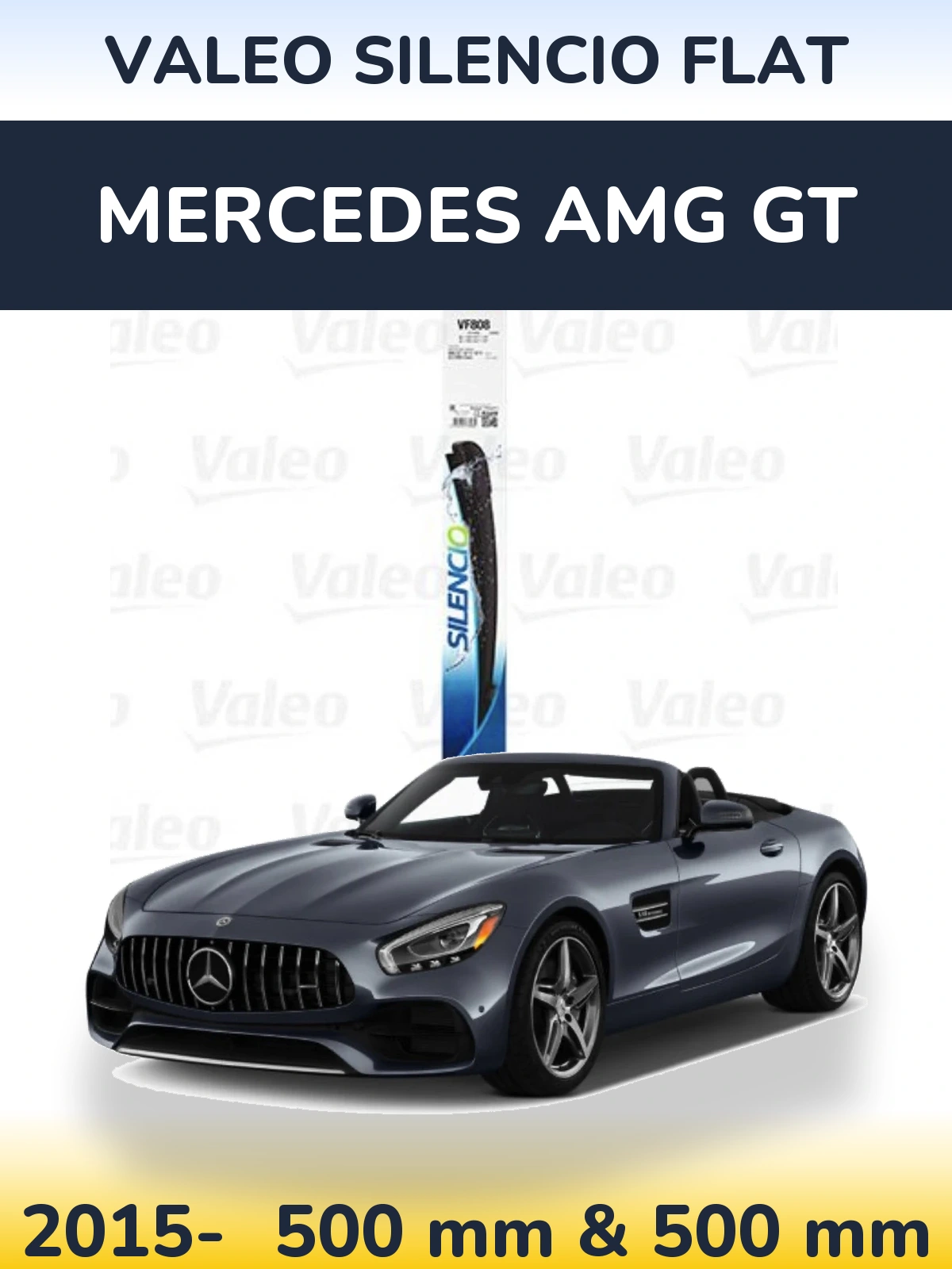 Front wiper blade set Valeo Silencio Flat 500 & 500 mm for Mercedes AMG GT 2015-2026