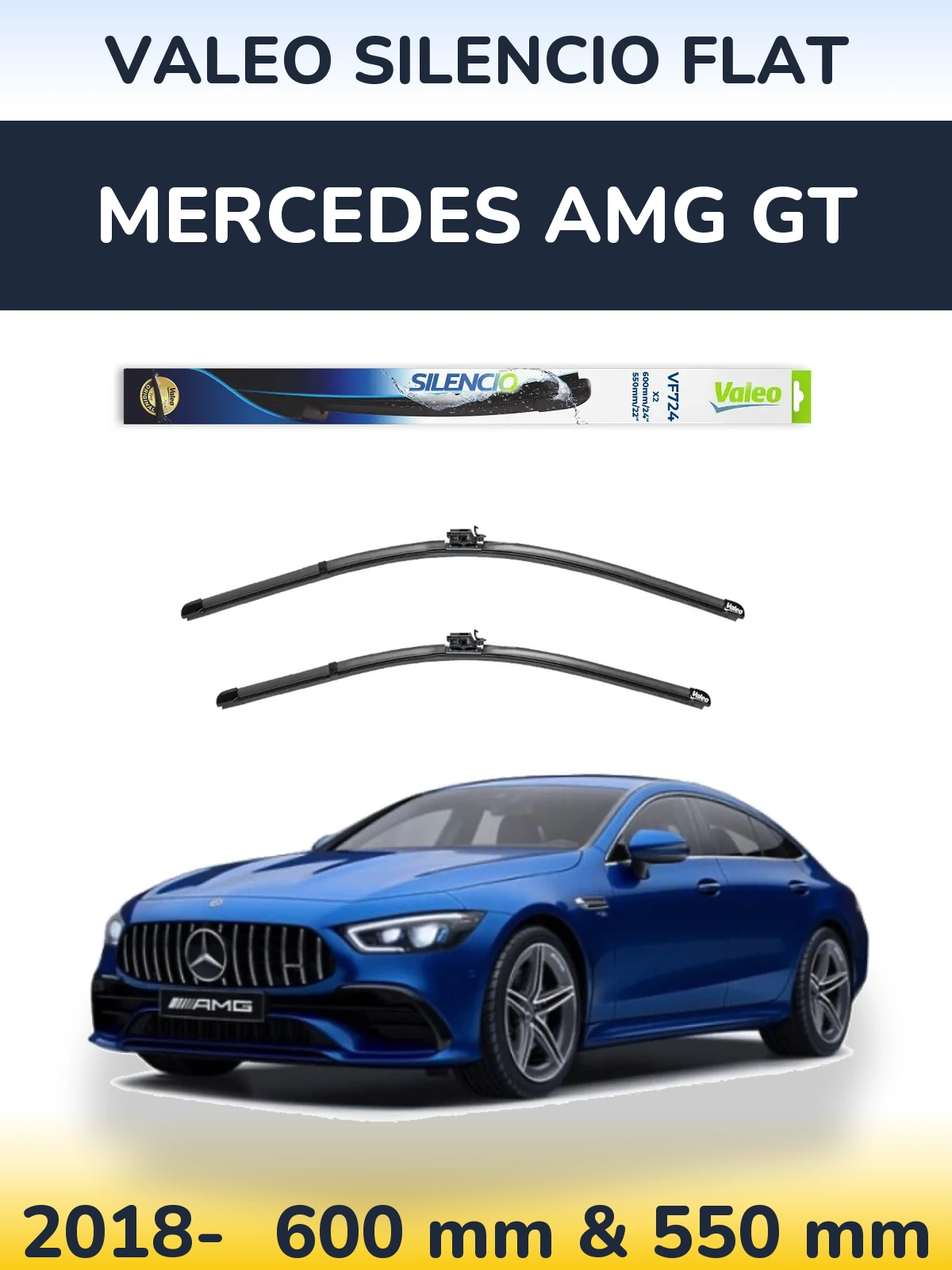 Комплект передних дворников Valeo Silencio Flat 600 & 550 мм для Mercedes AMG GT 2018-2026