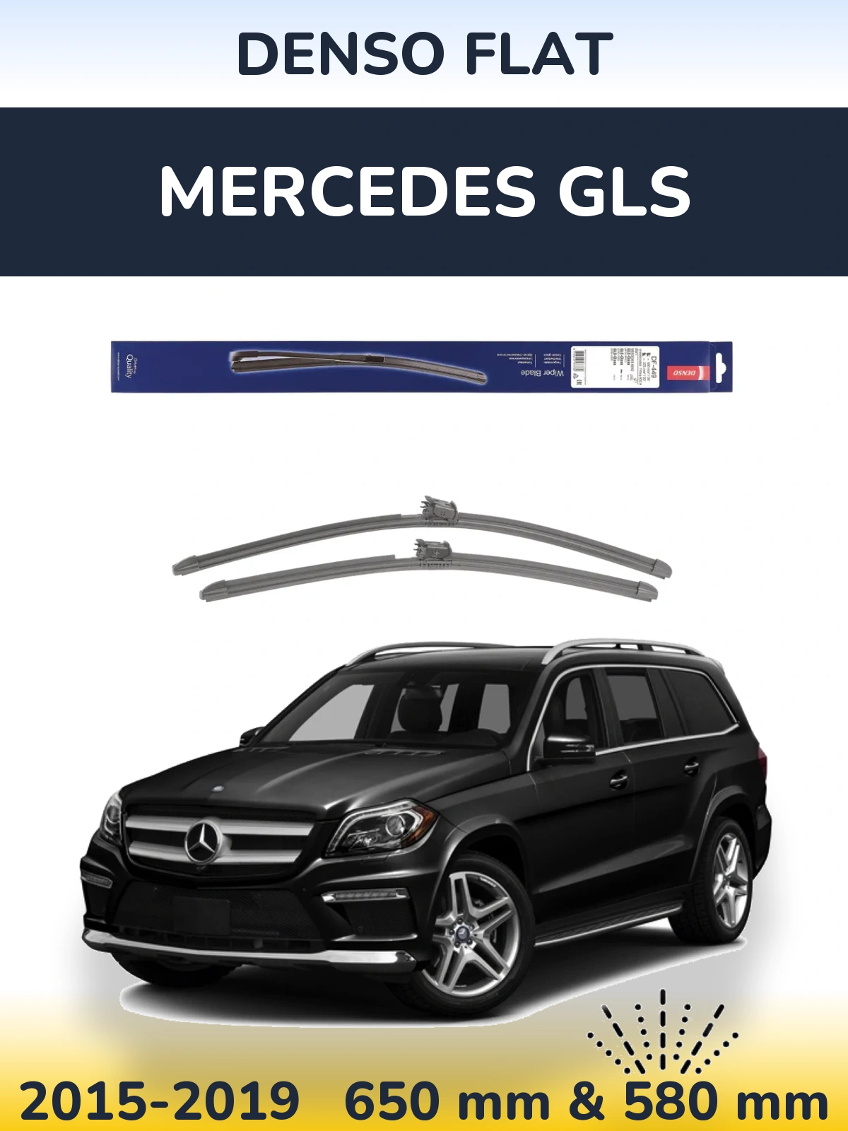 Front wiper blade set Denso Flat 650 & 580 mm for Mercedes GLS 2015-2019