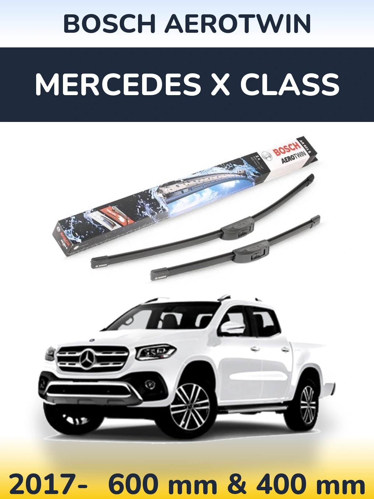 Комплект передних дворников BOSCH AeroTwin 600 & 400 мм для Mercedes X Class 2017-2026