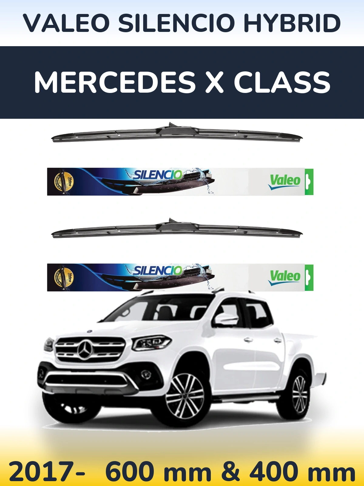 Комплект передніх щіток Valeo Silencio Hybrid 600 & 400 мм для Mercedes X Class 2017-2026