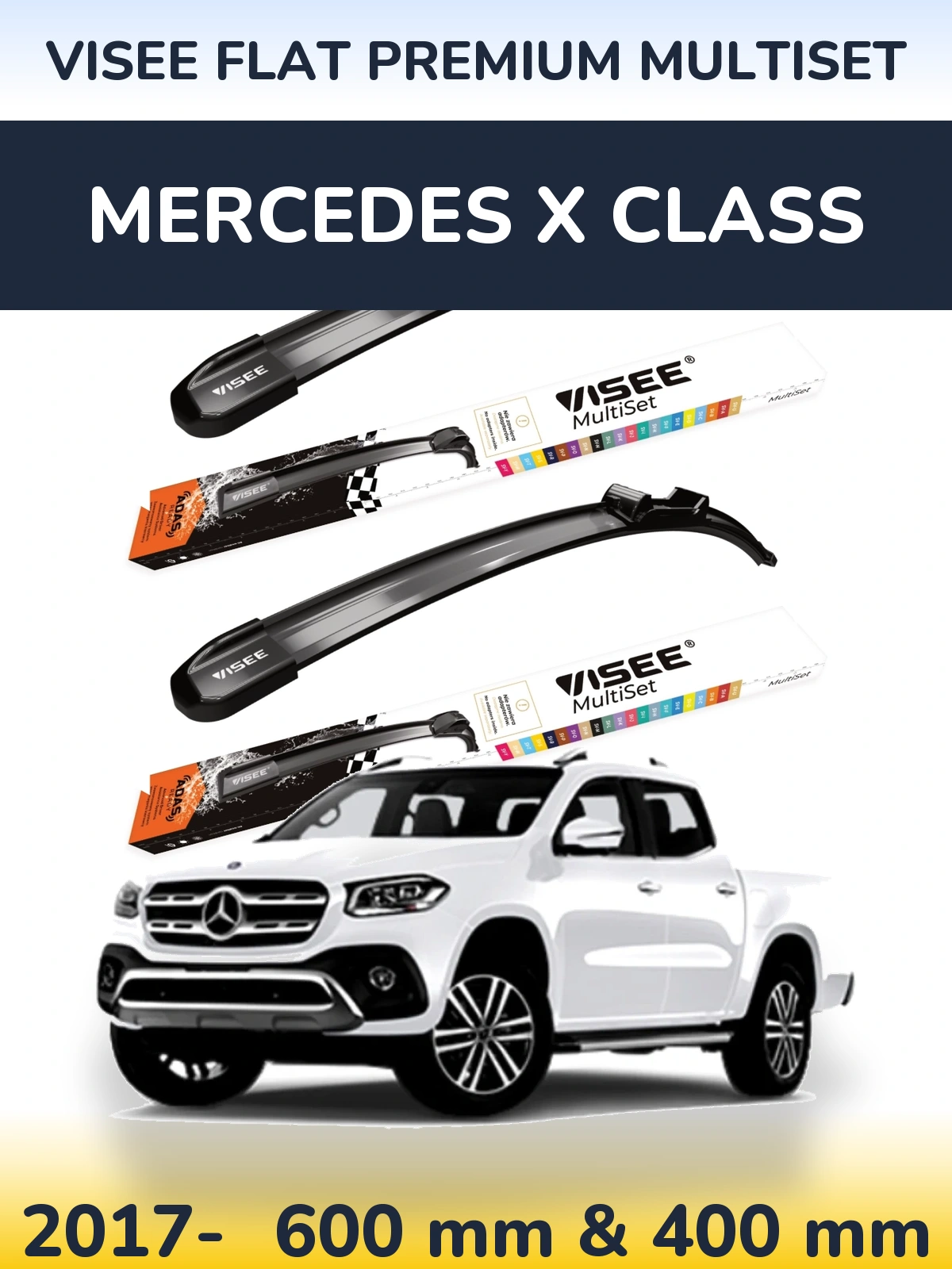 Komplet przednich wycieraczek VISEE FLAT PREMIUM MultiSet 600 & 400 mm do Mercedes Klasa X 2017-2026