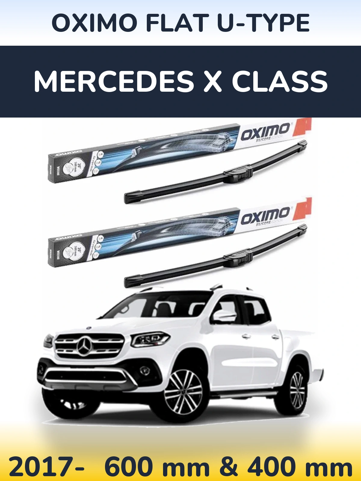 Komplet przednich wycieraczek Oximo Flat U-type 600 & 400 mm do Mercedes Klasa X 2017-2026