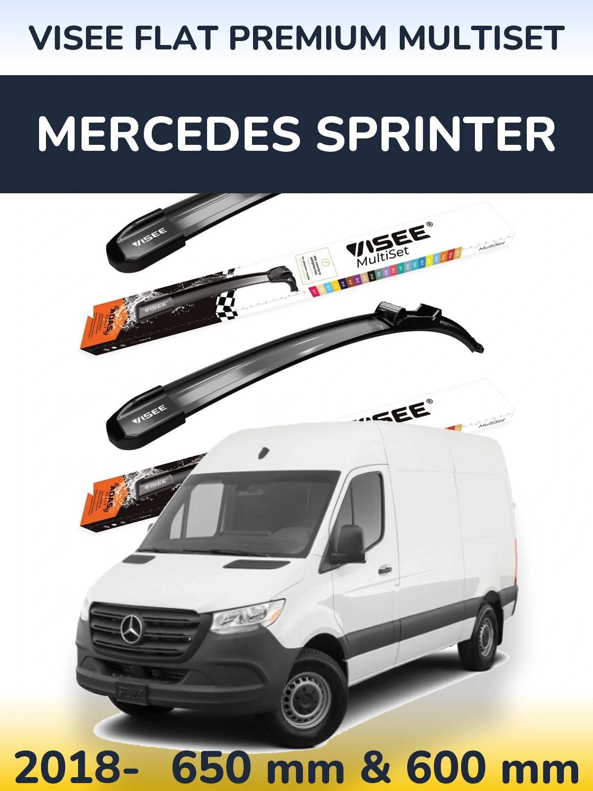 Komplet przednich wycieraczek VISEE FLAT PREMIUM MultiSet 650 & 600 mm do Mercedes Sprinter 2018-2026