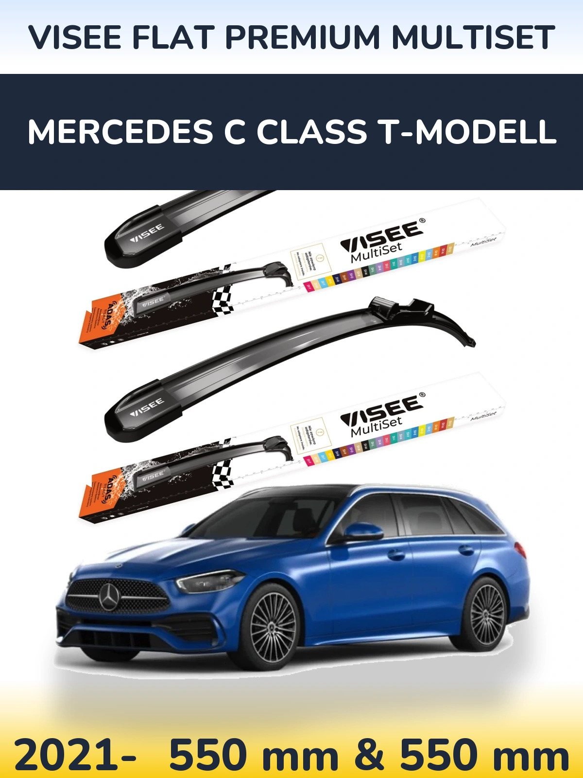 Комплект передних дворников VISEE FLAT PREMIUM MultiSet 550 & 550 мм для Mercedes C Class T-Модельl 2021-2026