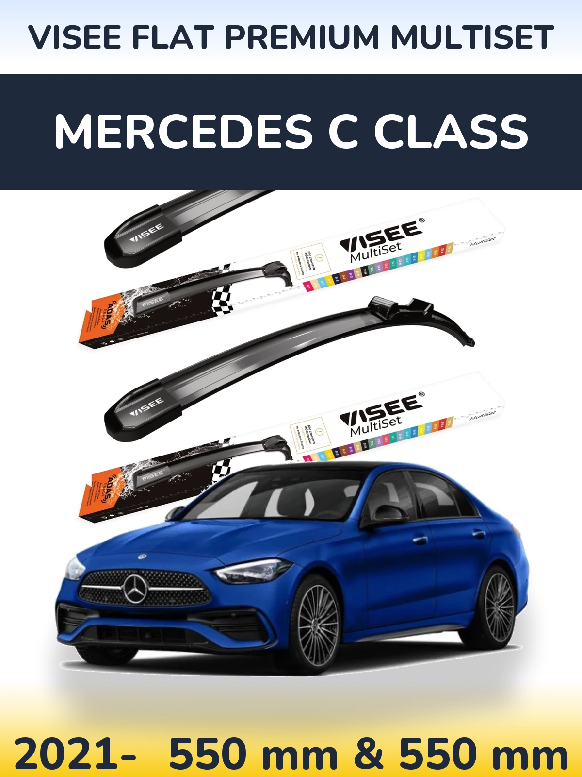 Комплект передніх щіток VISEE FLAT PREMIUM MultiSet 550 & 550 мм для Mercedes C Class 2021-2026
